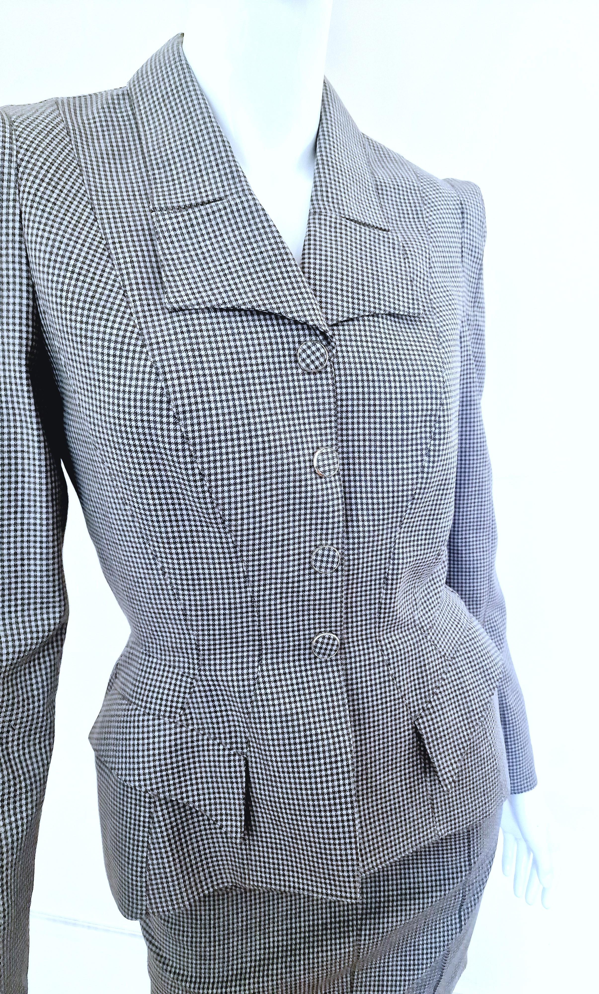 Thierry Mugler Houndstooth Check Evening Vampire XS Dress Set Jacket Skirt Suit In Excellent Condition For Sale In PARIS, FR