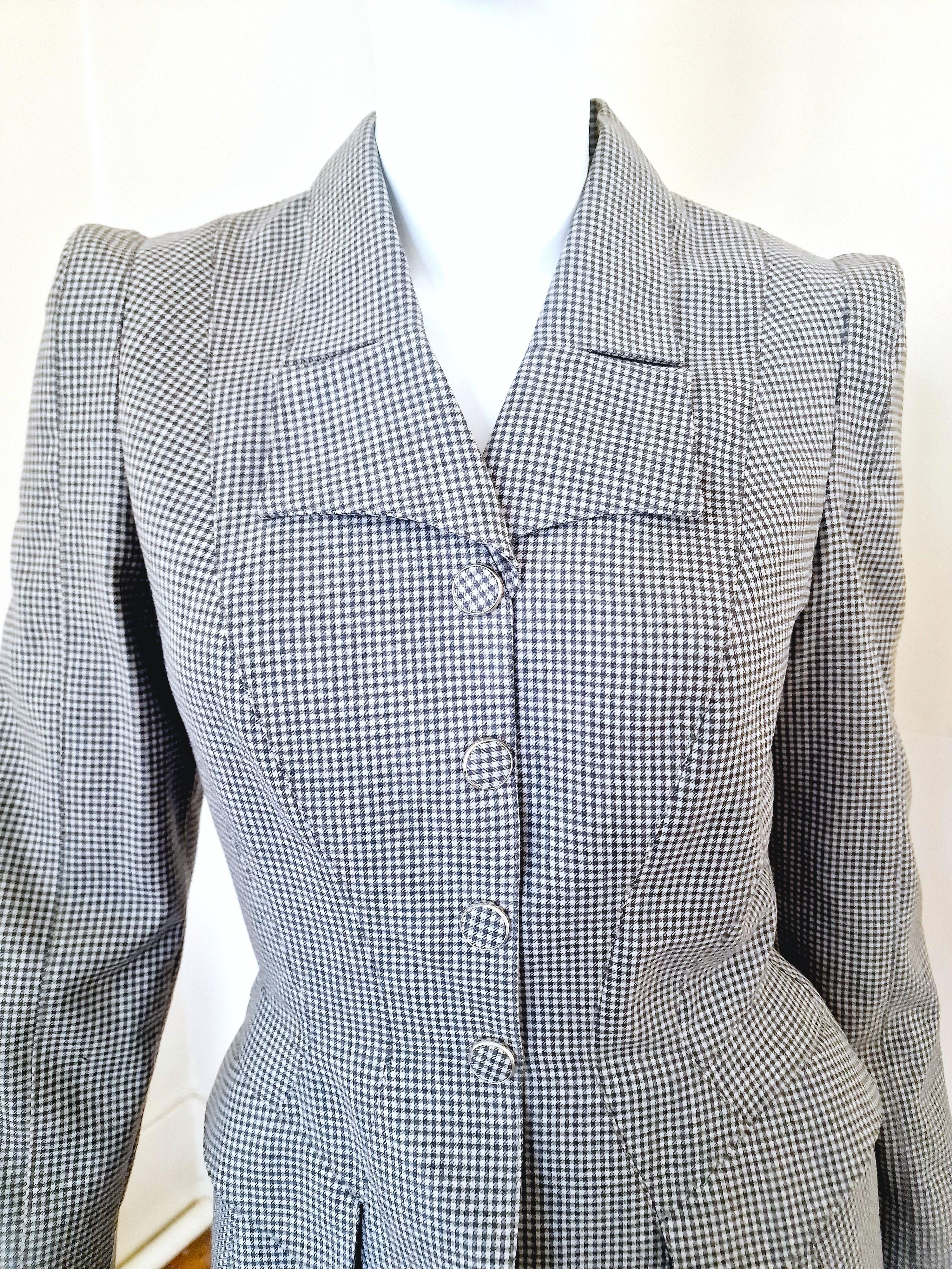 Women's Thierry Mugler Houndstooth Check Evening Vampire XS Dress Set Jacket Skirt Suit For Sale