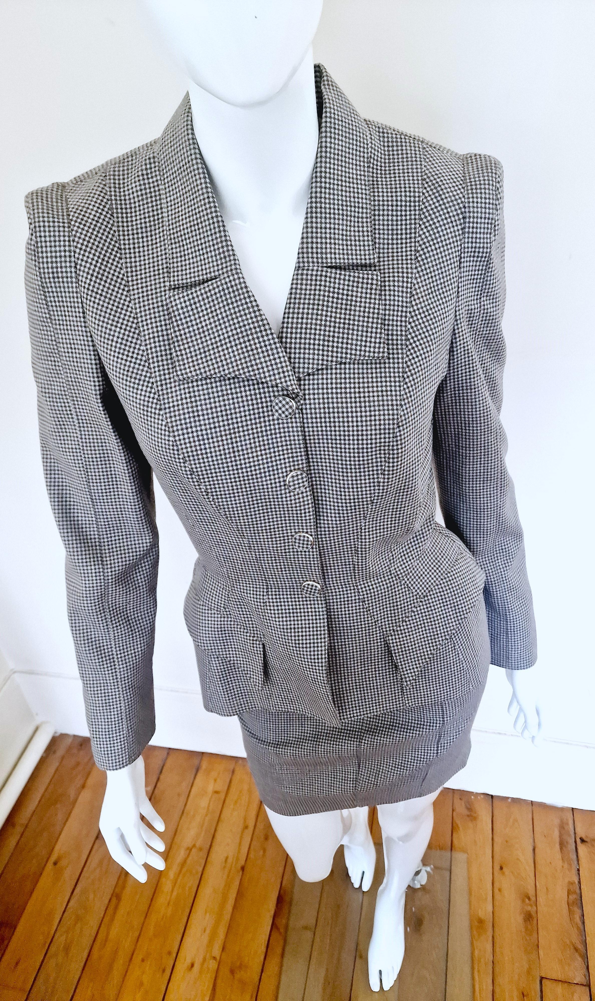 Thierry Mugler Houndstooth Check Evening Vampire XS Dress Set Jacket Skirt Suit For Sale 2