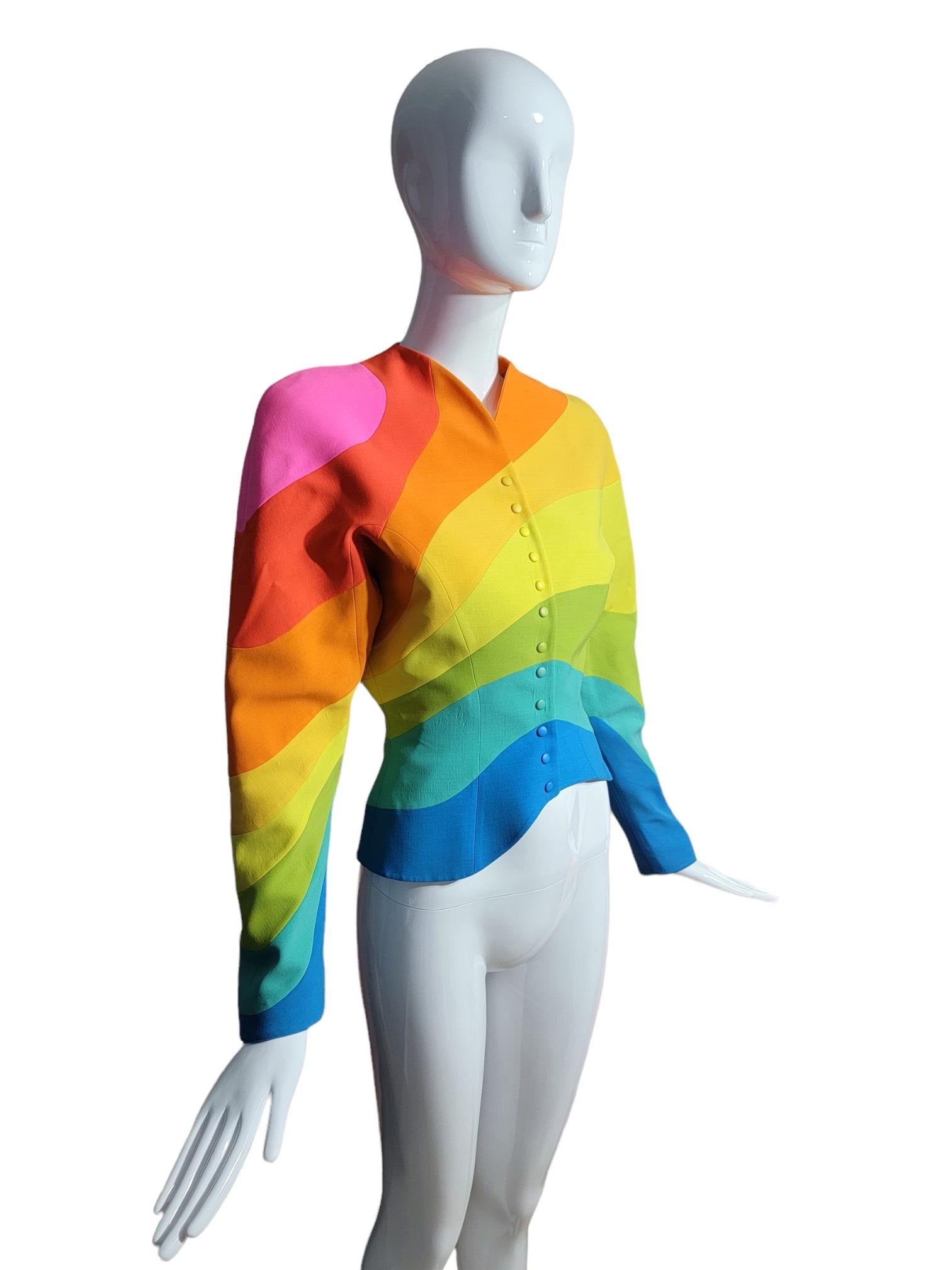 S/S 1990 Thierry Mugler Iconic Rainbow Structured Runway Jacket  In Excellent Condition For Sale In Concord, NC