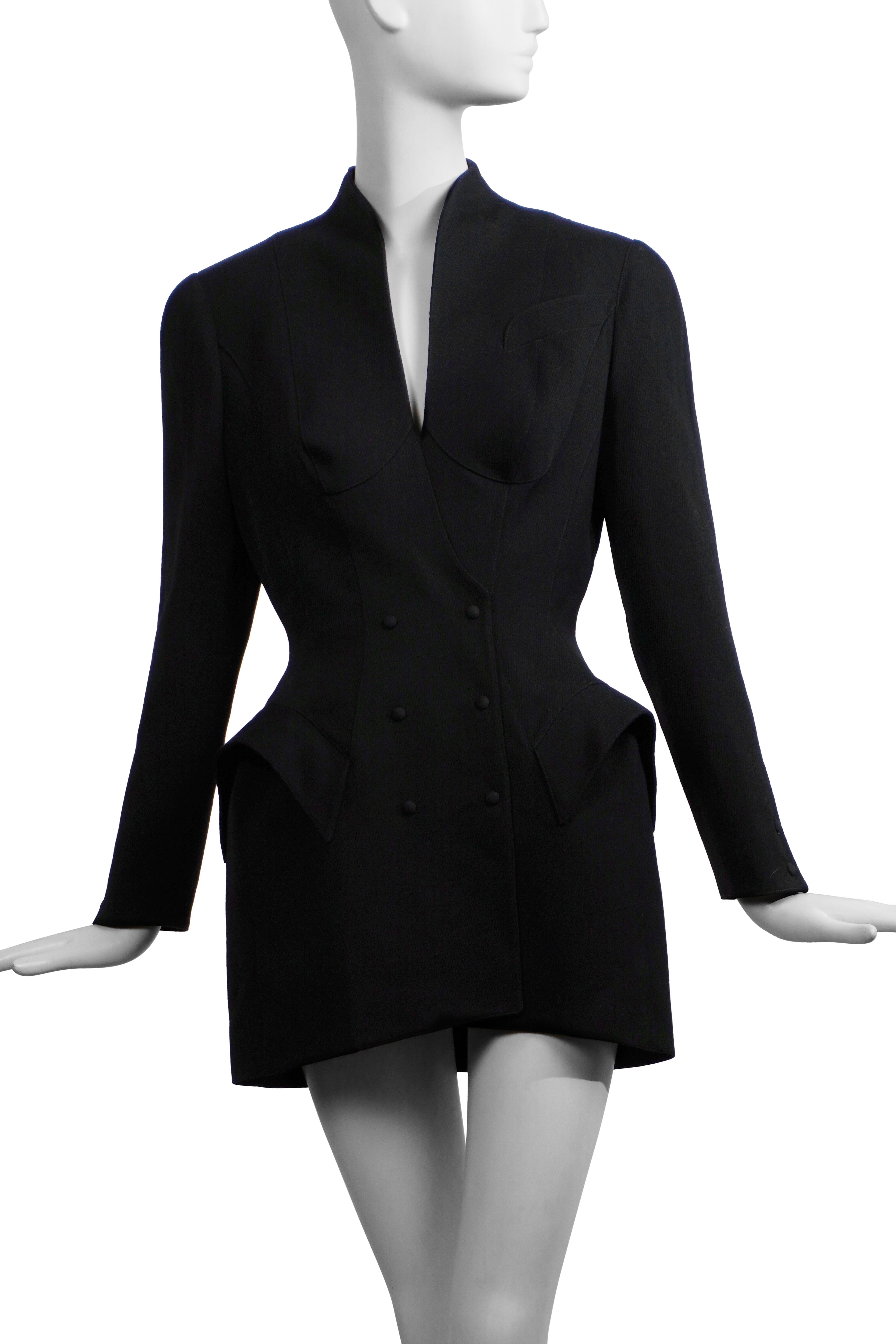 Black Thierry Mugler F/W 1995 Iconic Runway Hourglass Jacket FR38 For Sale