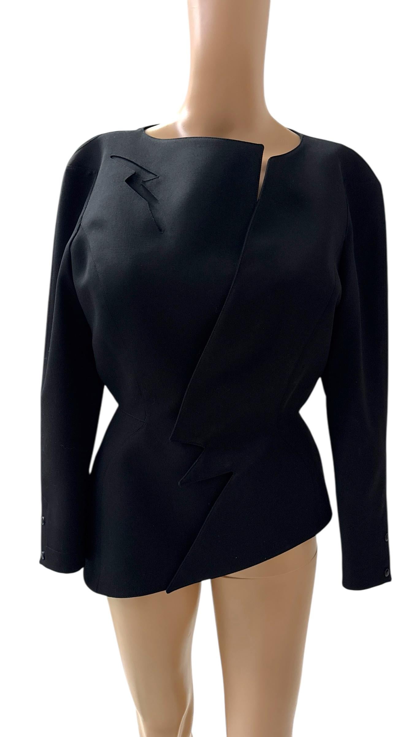 Donna Thierry Mugler Iconic Sculptural Black Blazer with Lightning Cut Front in vendita