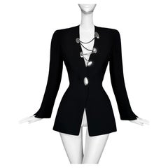 Thierry Mugler Iconic Silver Chrome Metal Chain Black Jacket SS 1999