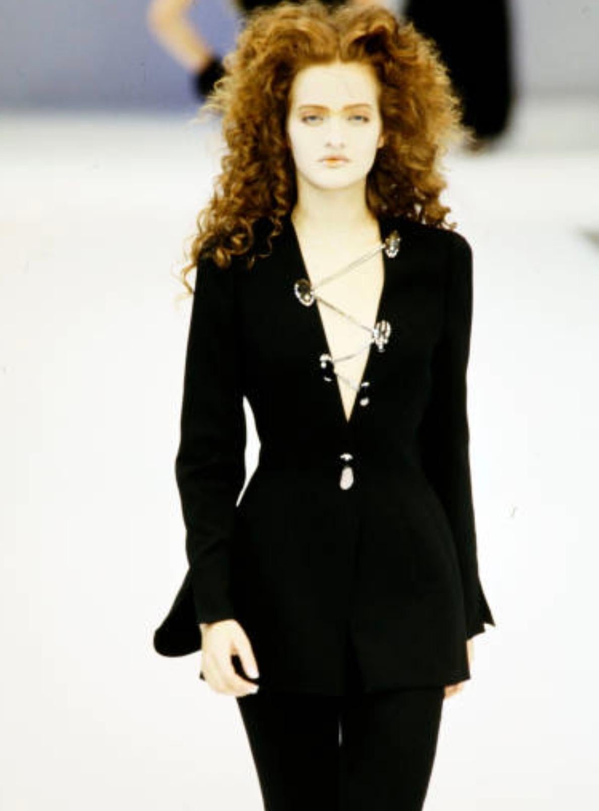 Thierry Mugler Iconic Silver Chrome Metal Chain Black Jacket SS 1999 For Sale 3