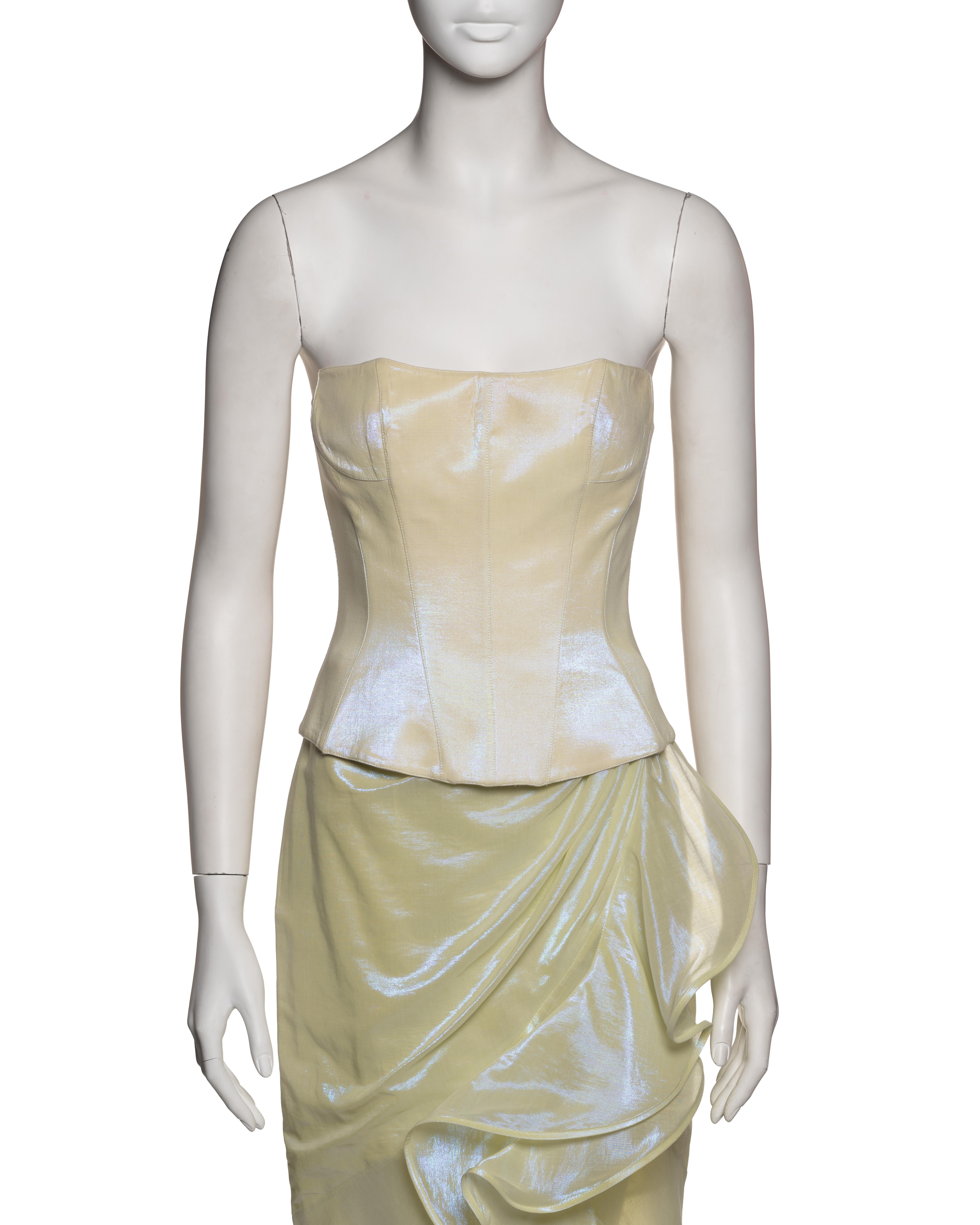 Beige Thierry Mugler Iridescent Corset and Draped Skirt Ensemble, SS 1999