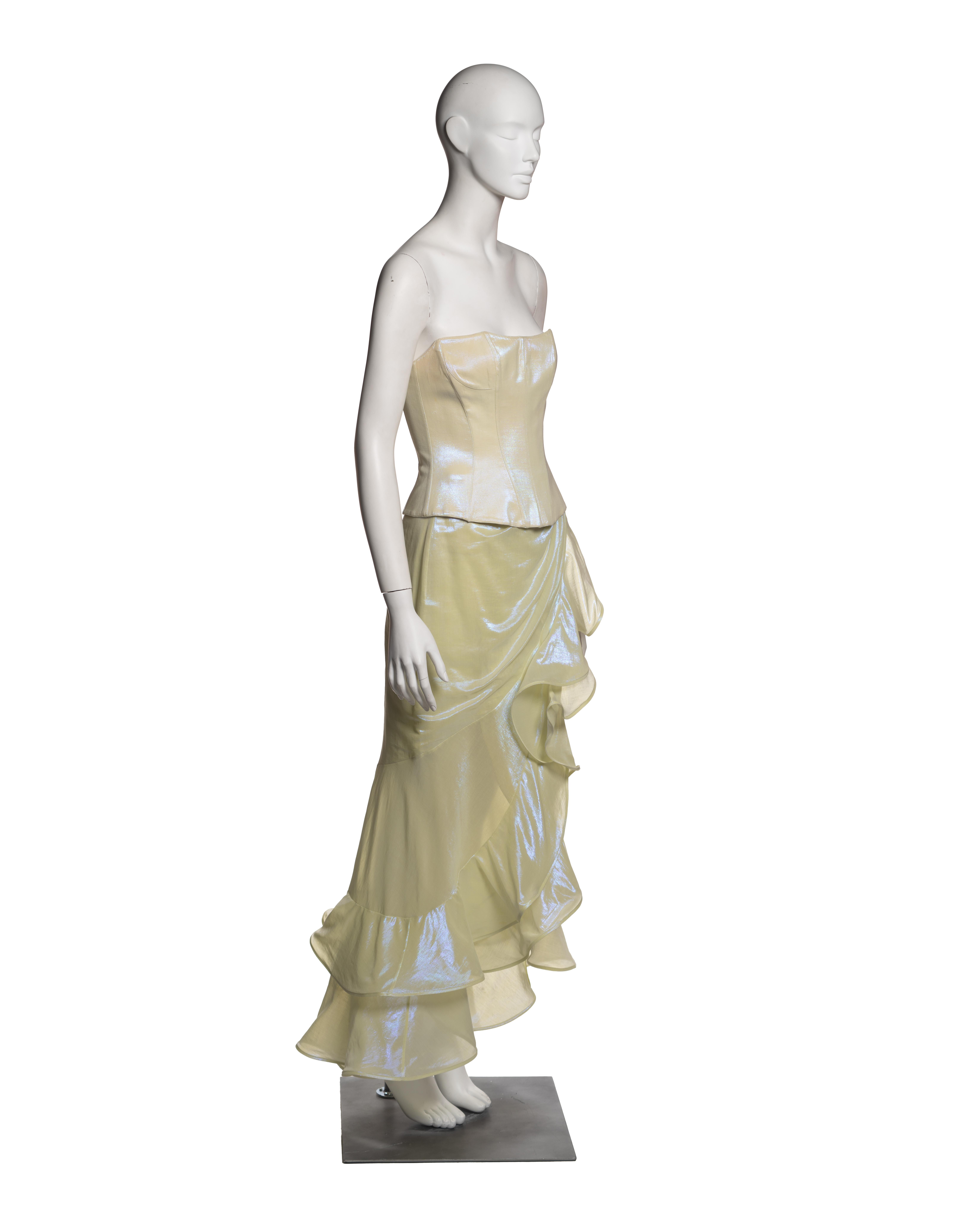 Thierry Mugler Iridescent Corset and Draped Skirt Ensemble, SS 1999 In Excellent Condition In London, GB