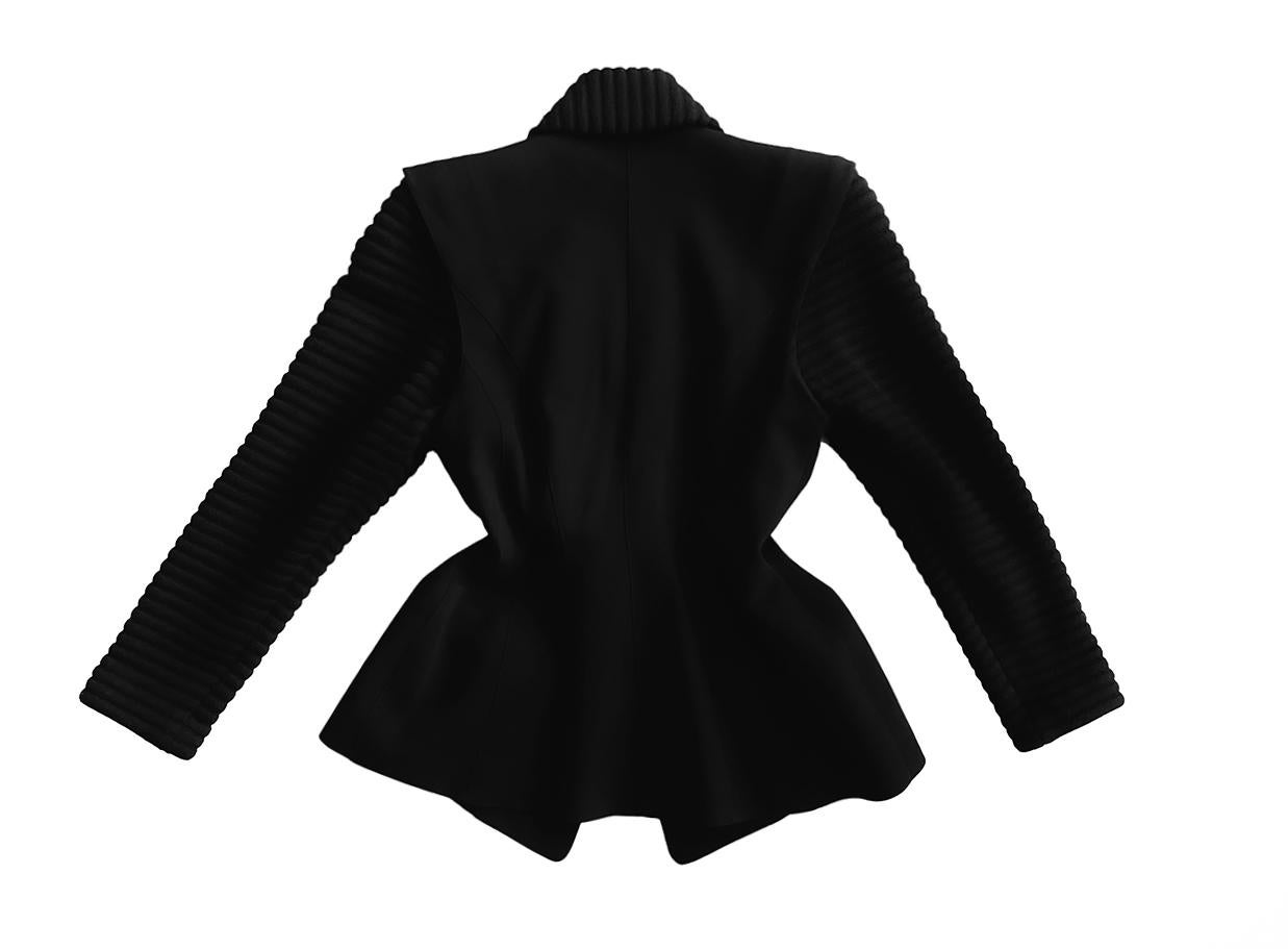 Women's Thierry Mugler Jacket Dramatic Collar Soft Wool Black  For Sale