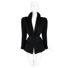 Retro Thierry Mugler Jacket Dramatic Collar Soft Wool Black 