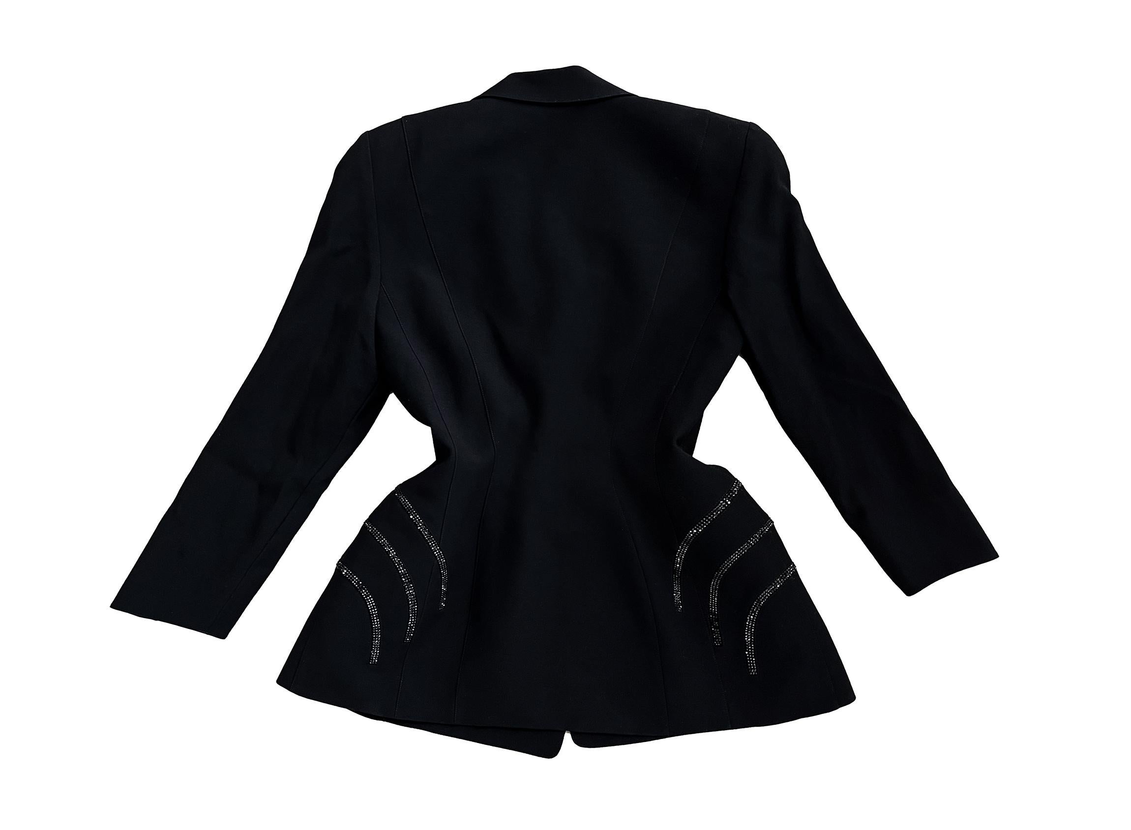 Thierry Mugler Jacket FW 1998 Glamour Dramatic Black Glitter Details For Sale 3