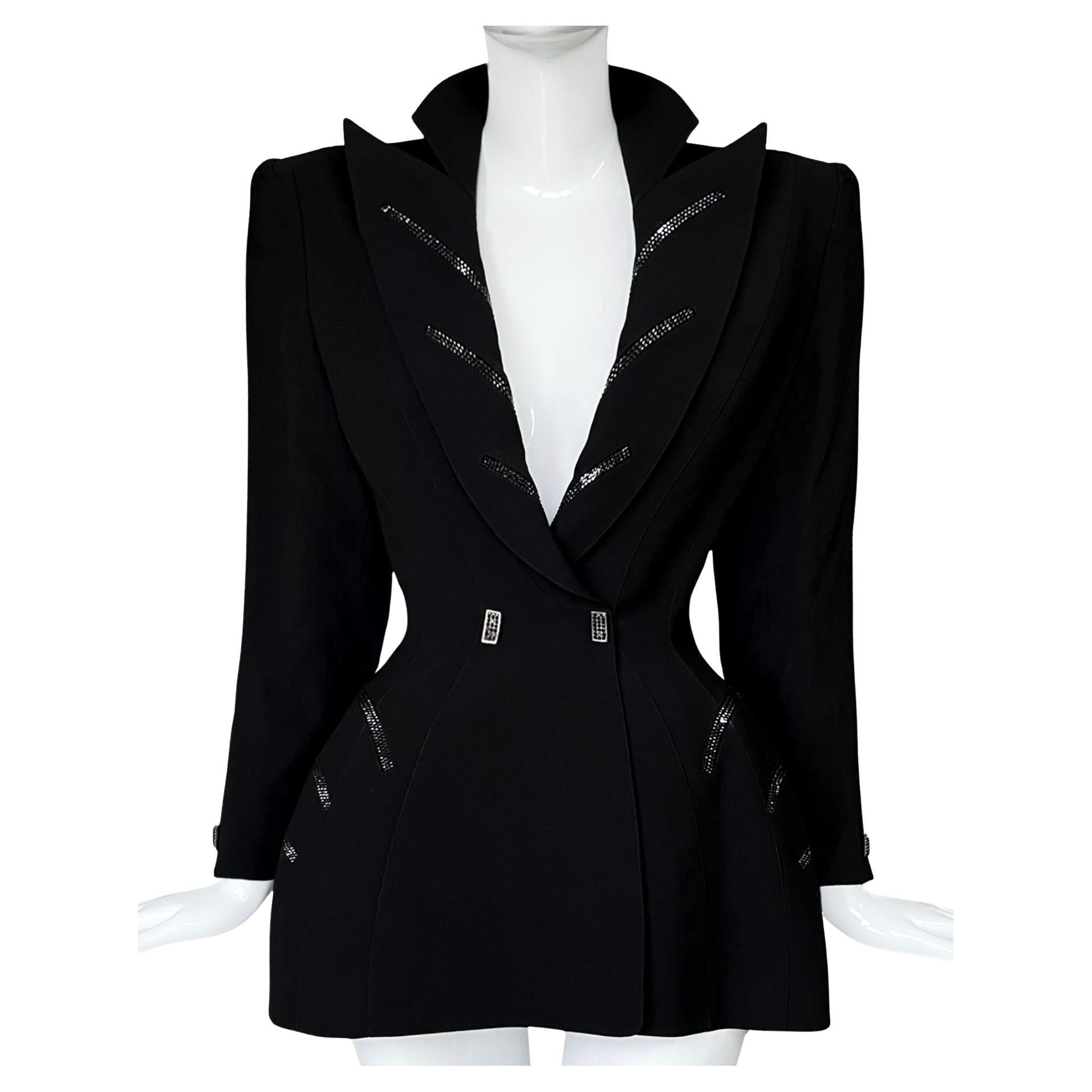 Veste Thierry Mugler FW 1998 Glamour Dramatique Noir Détails Paillettes