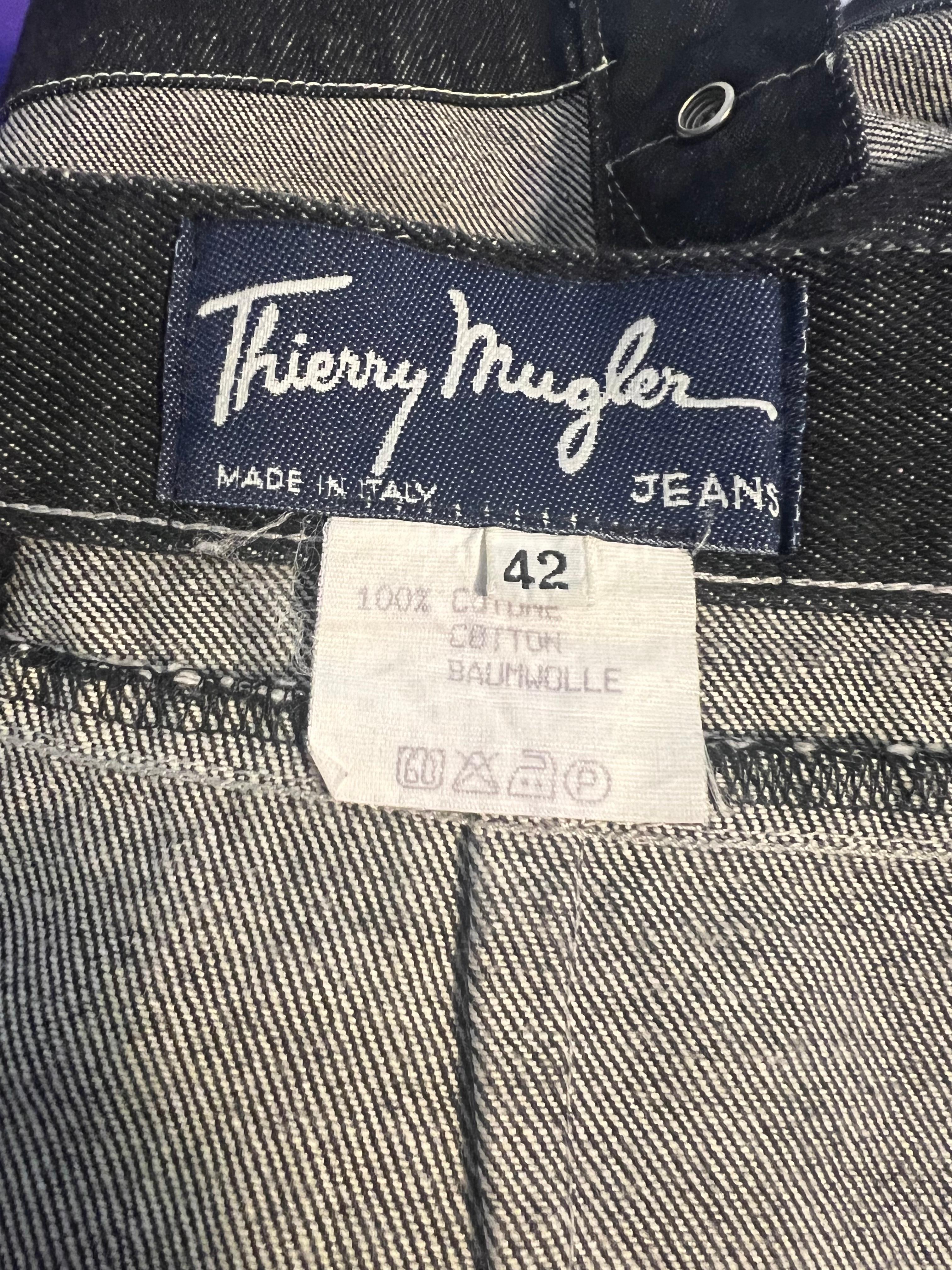 Black Thierry Mugler Jeans Denim Midi Skirt, Size 42 For Sale