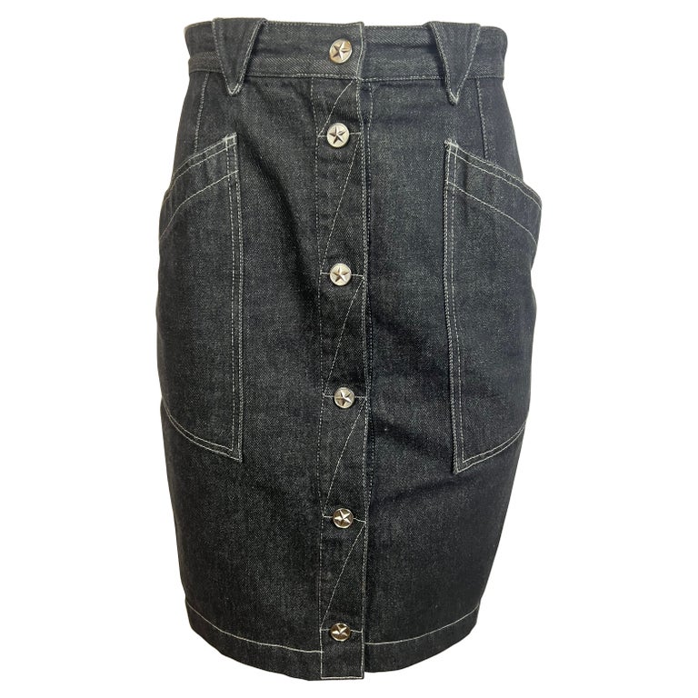 Thierry Mugler Jeans Denim Midi Skirt, Size 42 For Sale at 1stDibs