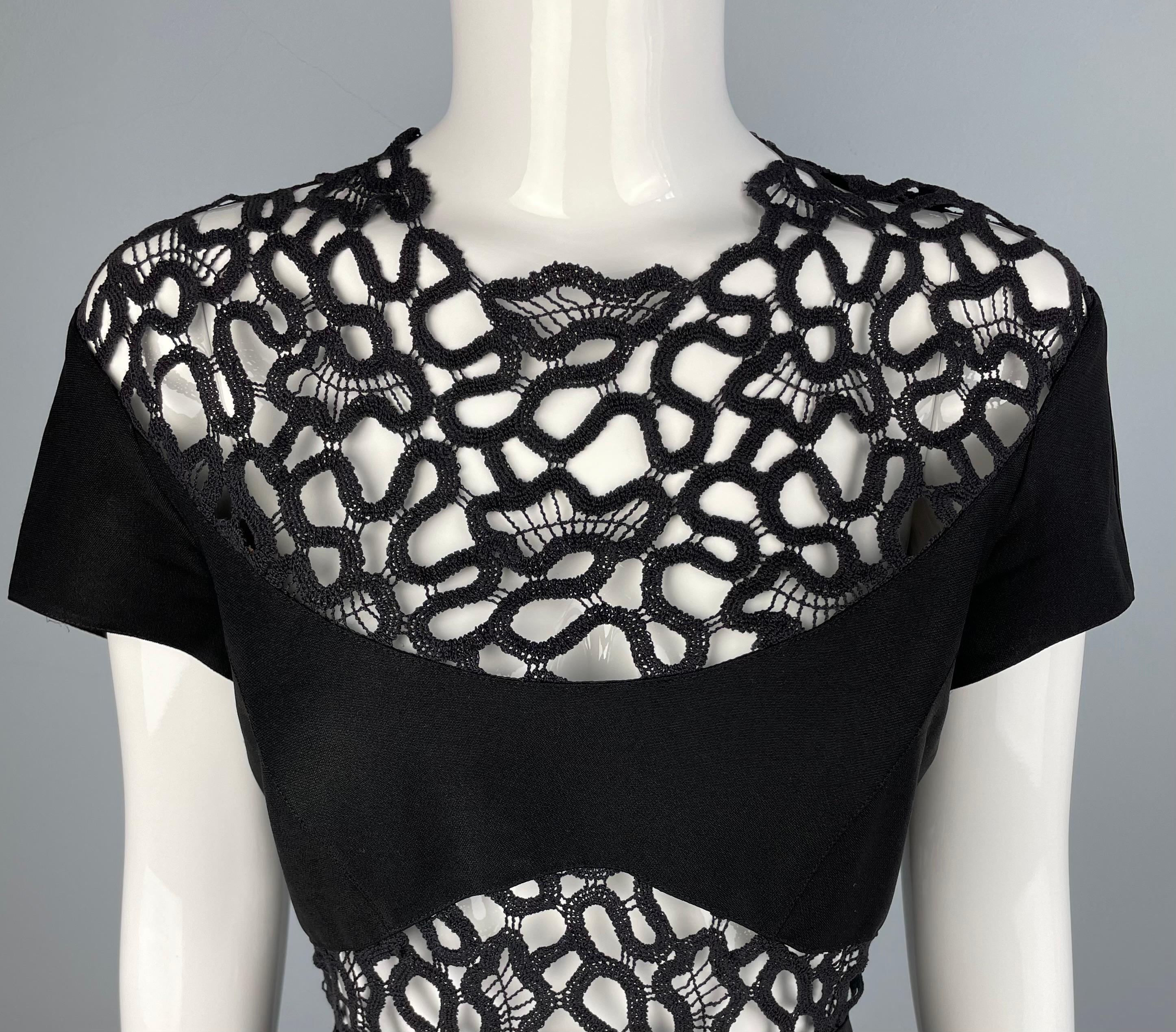 Women's Thierry Mugler Lace Insert Black Midi Dress For Sale