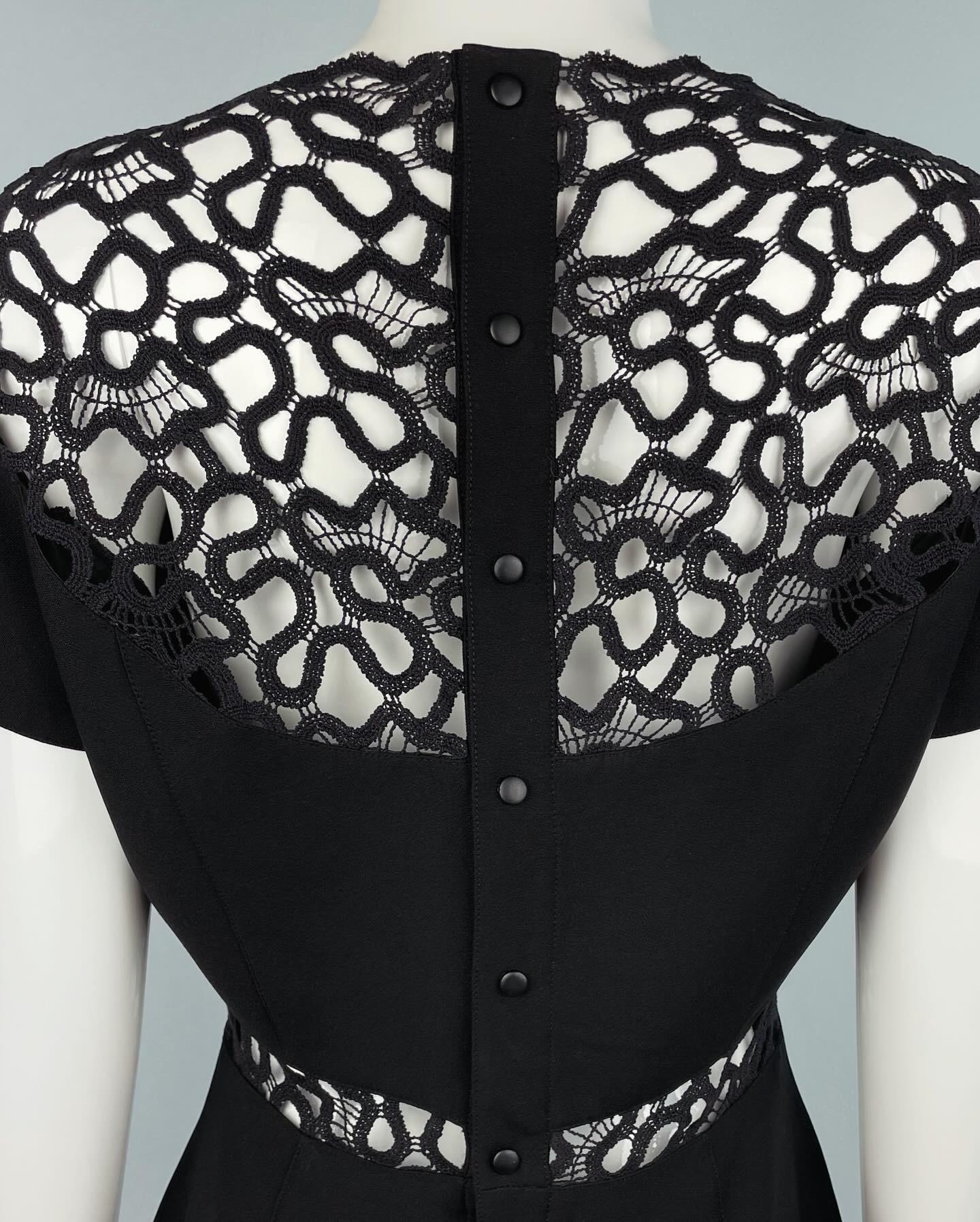 Thierry Mugler Lace Insert Black Midi Dress For Sale 1