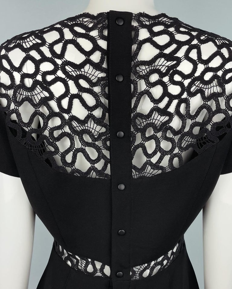 Thierry Mugler Lace Insert Black Midi Dress For Sale at 1stDibs
