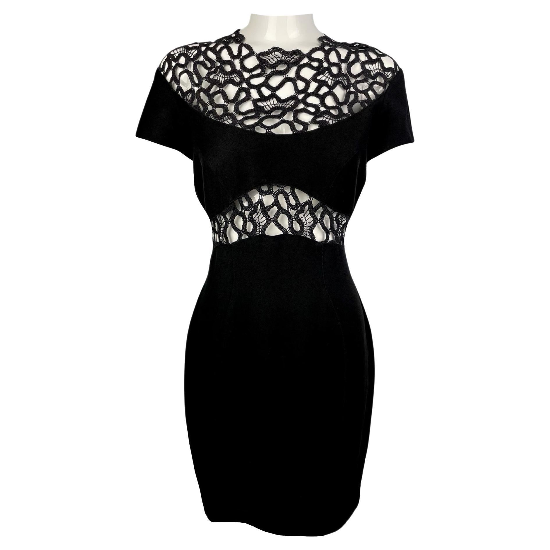 Thierry Mugler Lace Insert Black Midi Dress For Sale