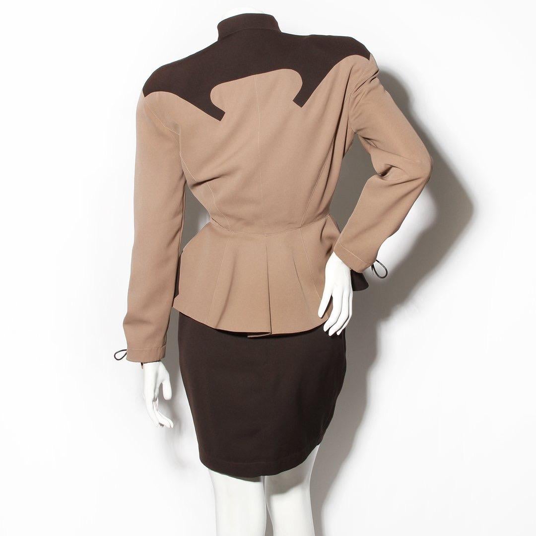 Brown Thierry Mugler Lace-Up Skirt Suit SS1992