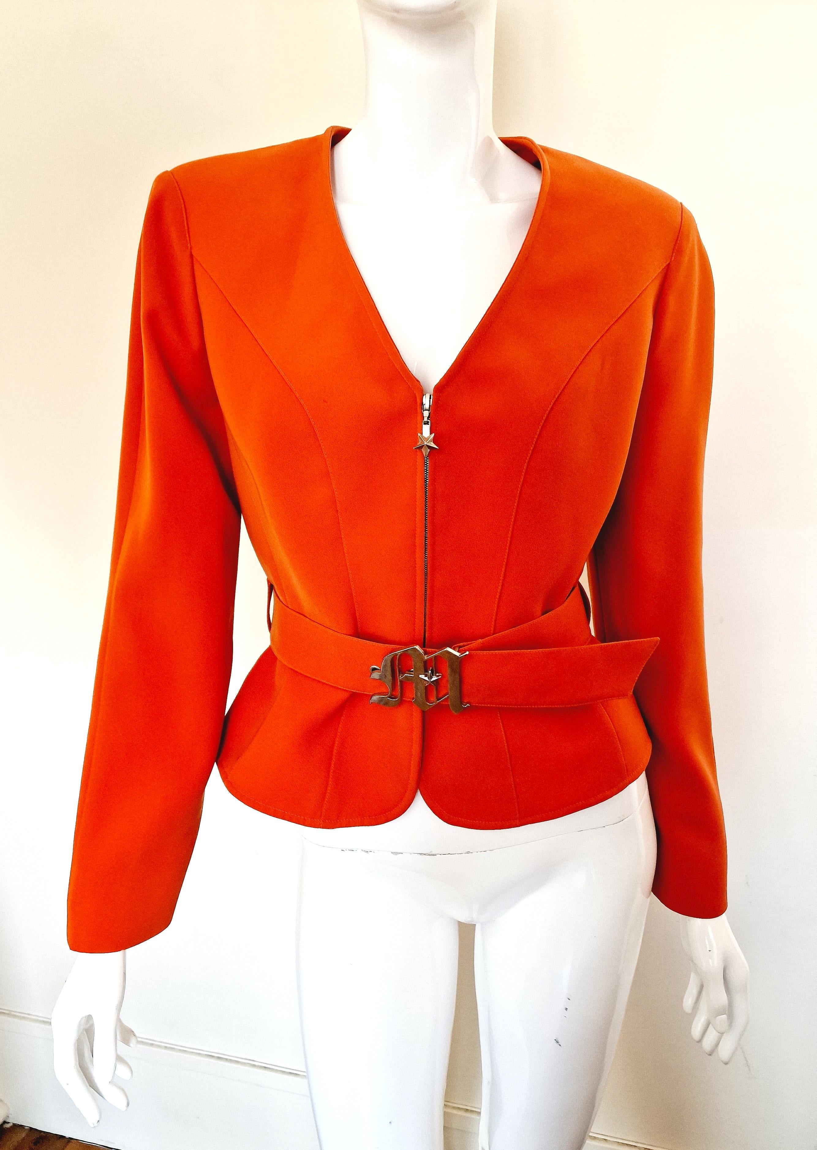 Thierry Mugler Lamb Fur Metal Belt Wasp Waist Bee Orange Small Medium  Jacket For Sale 4