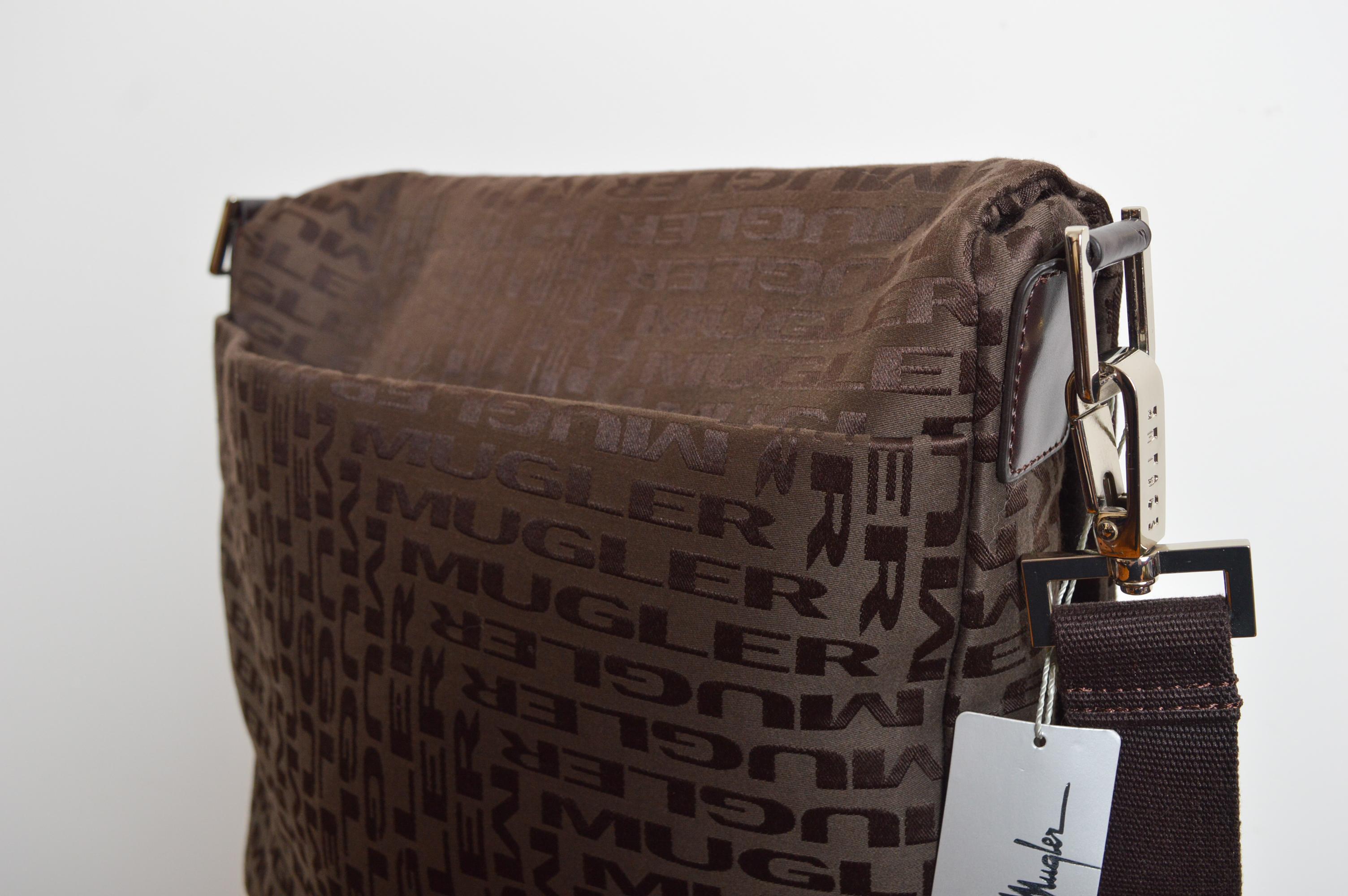 Thierry Mugler Large sacoche en jacquard marron chocolat - ordinateur portable en vente 6