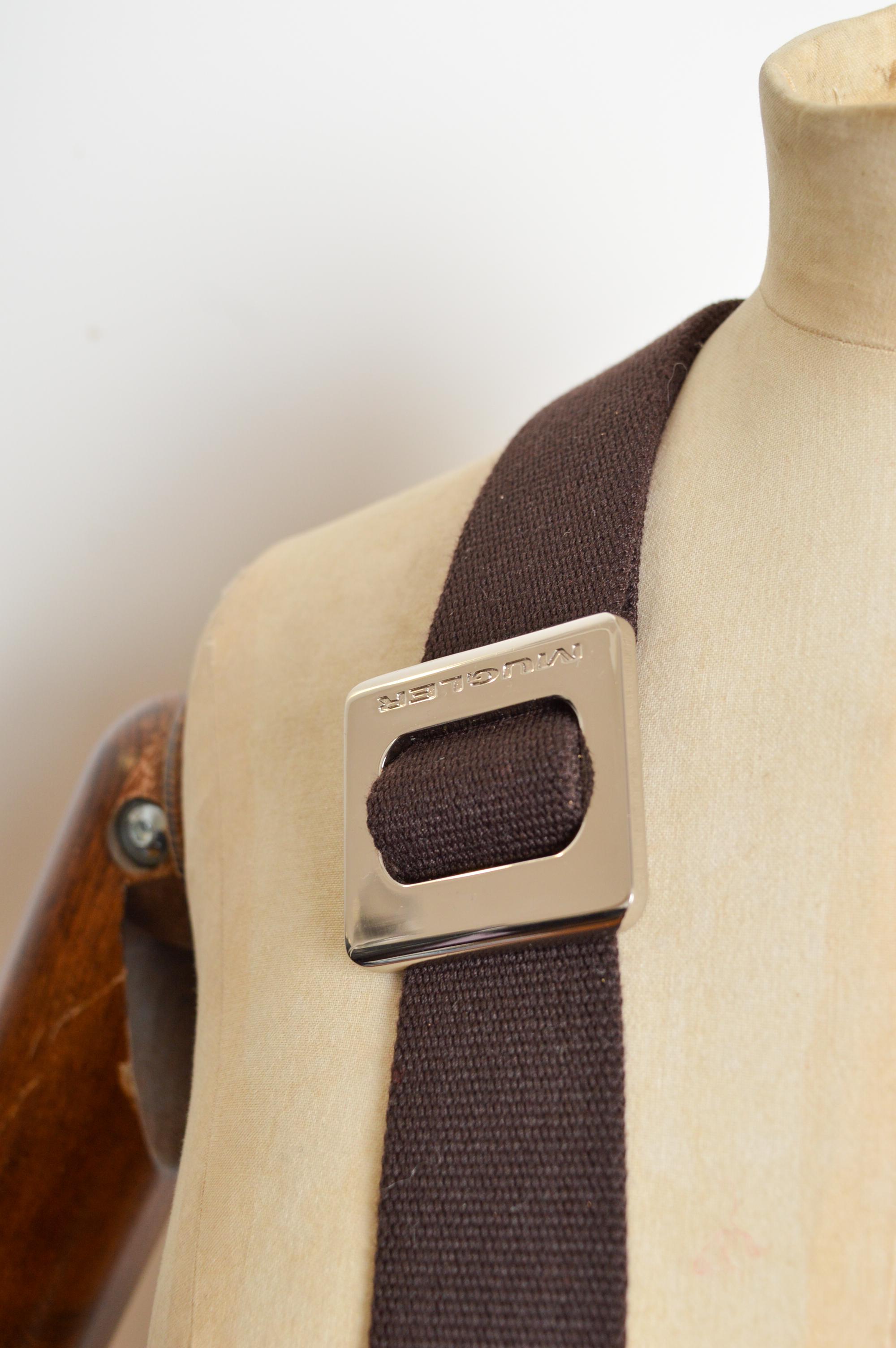 Thierry Mugler Large sacoche en jacquard marron chocolat - ordinateur portable en vente 8