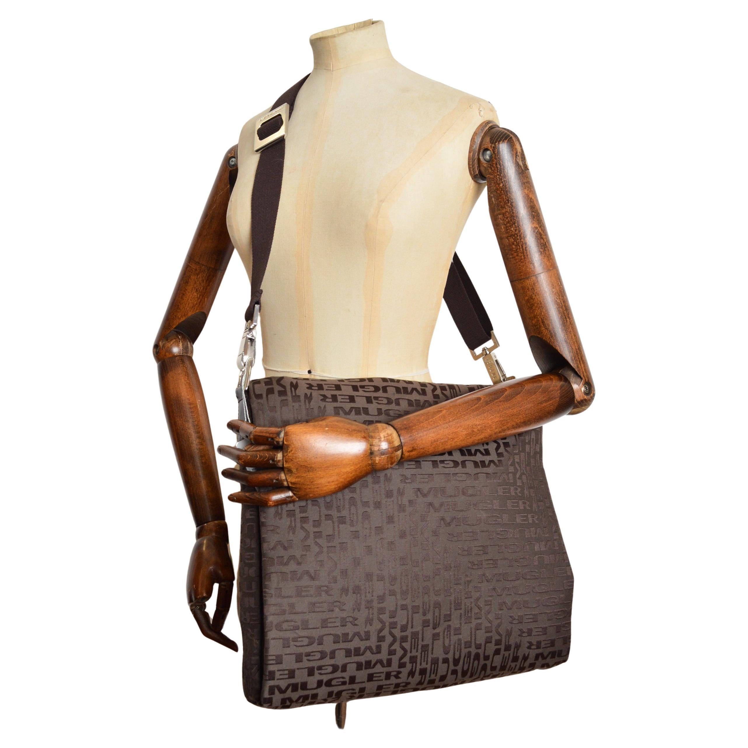 Thierry Mugler Large sacoche en jacquard marron chocolat - ordinateur portable en vente