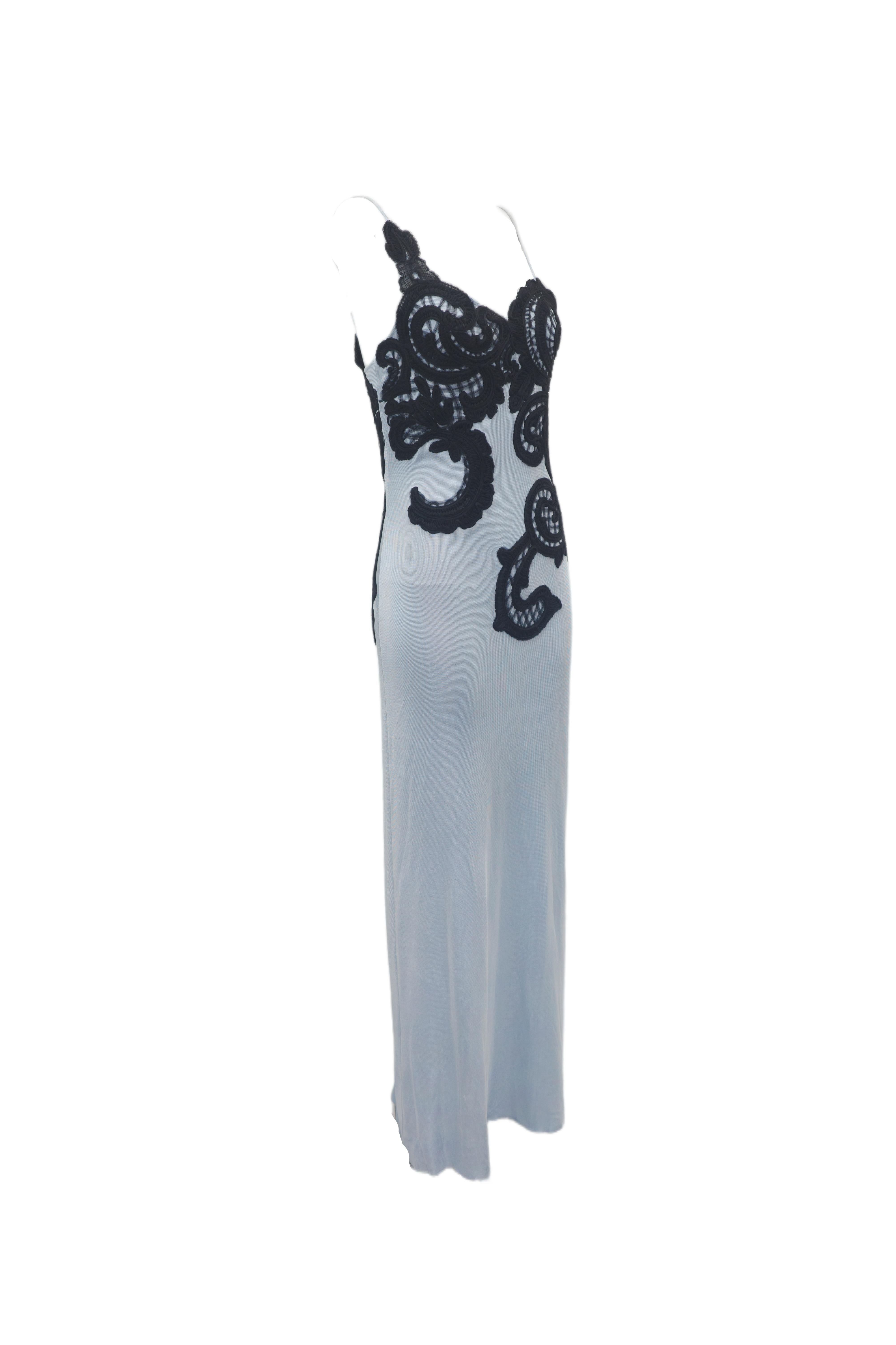 Gris THIERRY MUGLER Fin des années 1990 Robe en dentelle bleu layette