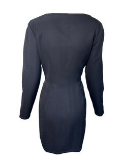 Thierry Mugler Late Black Structured Quilted Long Sleeve Coat Dress, 1980s