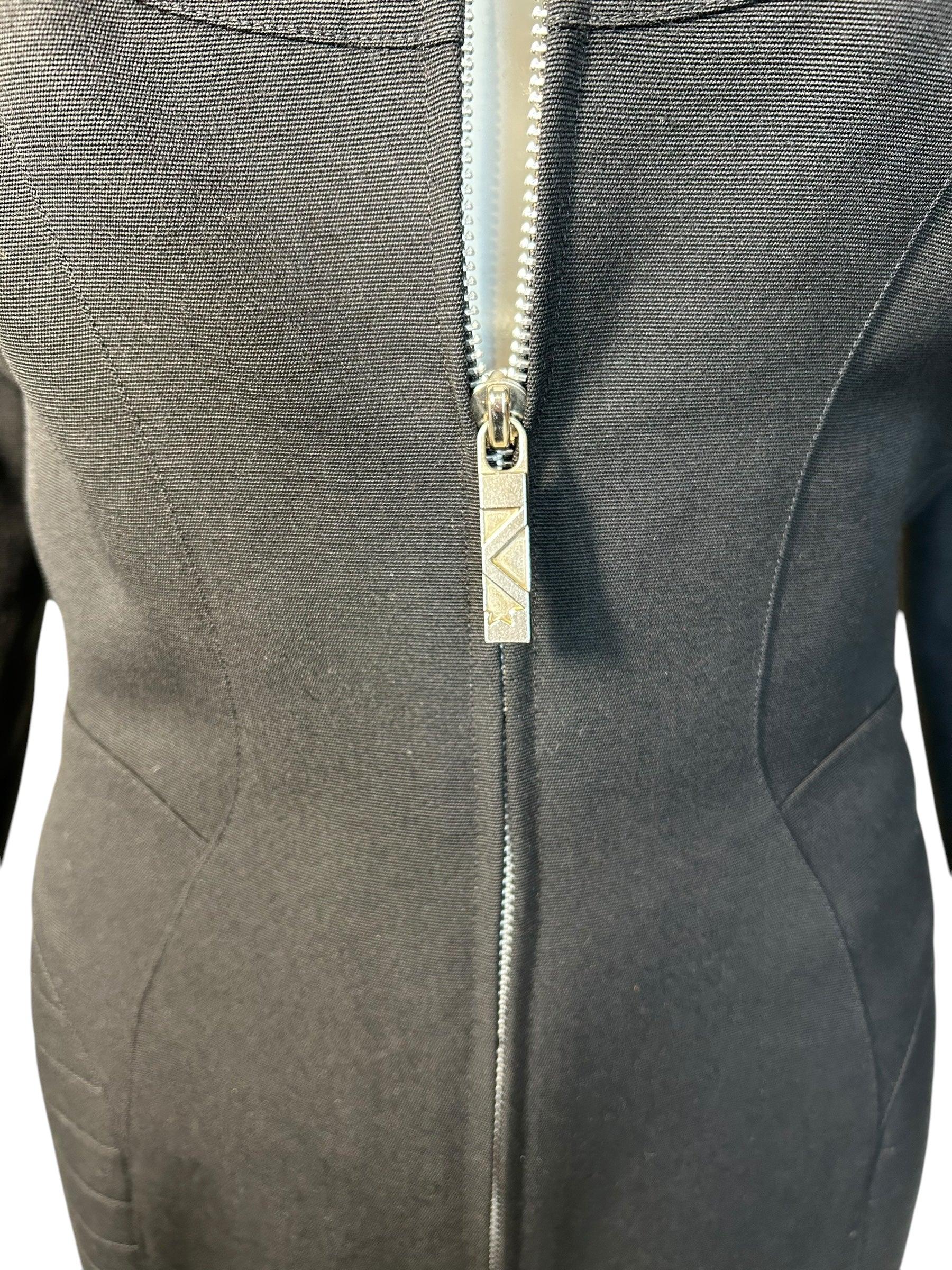 Thierry Mugler Late Black Structured Quilted Long Sleeve Coat Dress, 1980s In Excellent Condition For Sale In Los Angeles, CA