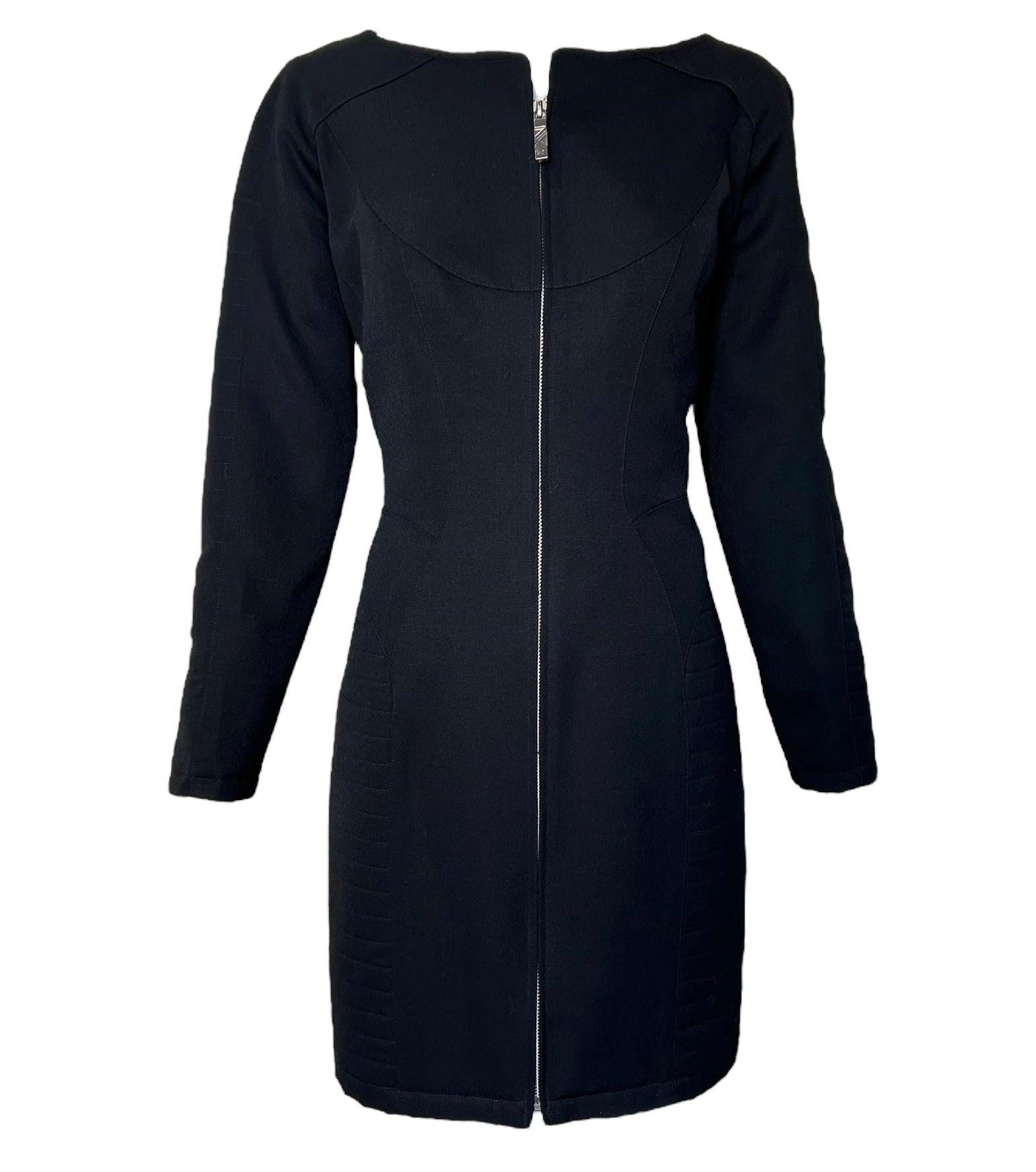 Thierry Mugler Late Black Structured Quilted Long Sleeve Coat Dress, 1980s For Sale