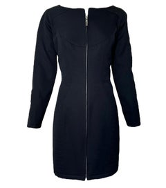 Thierry Mugler Late Black Structured Quilted Long Sleeve Coat Dress, 1980s