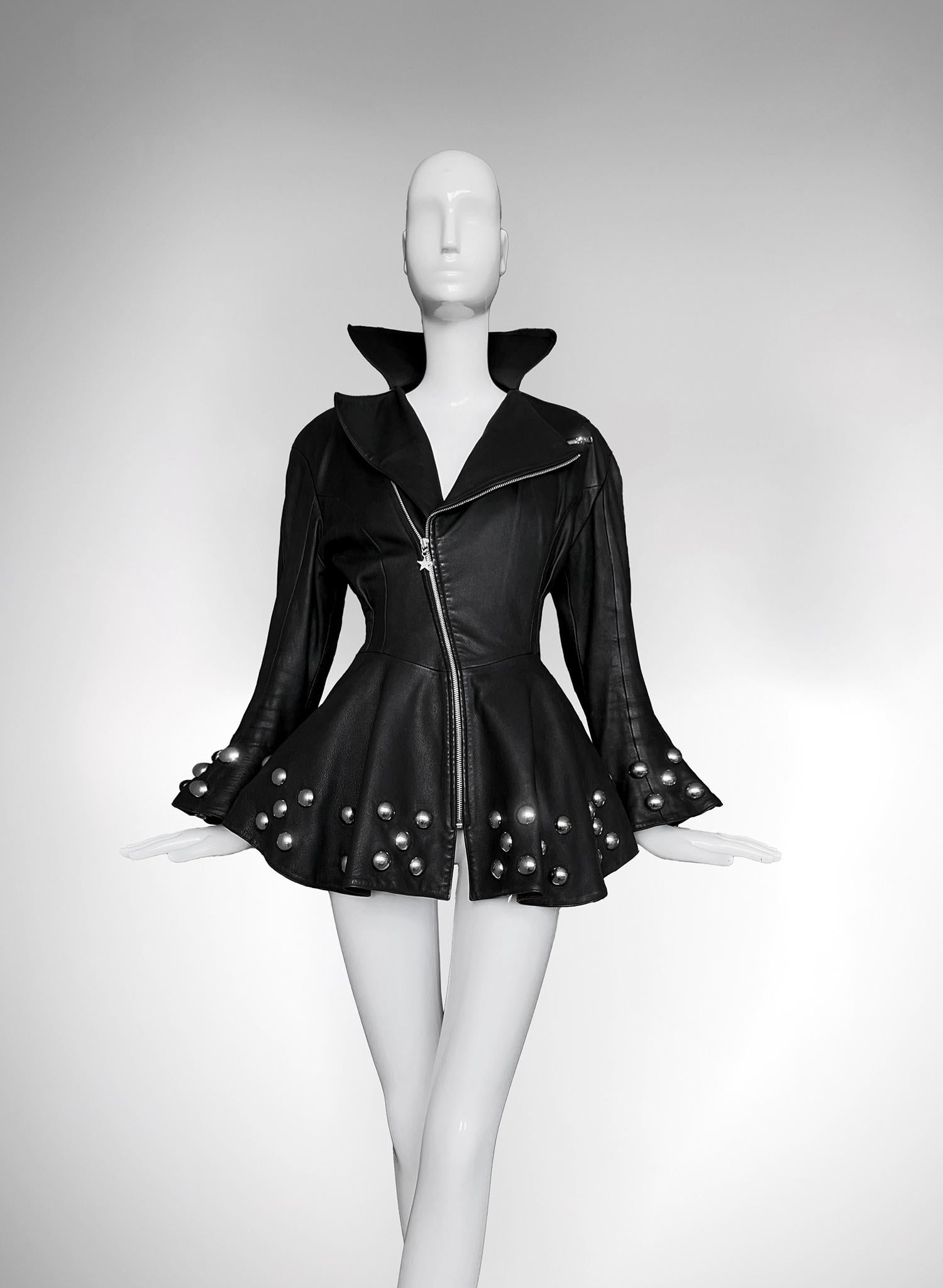 Thierry Mugler Leather Jacket Dramatic Sculptural Silver