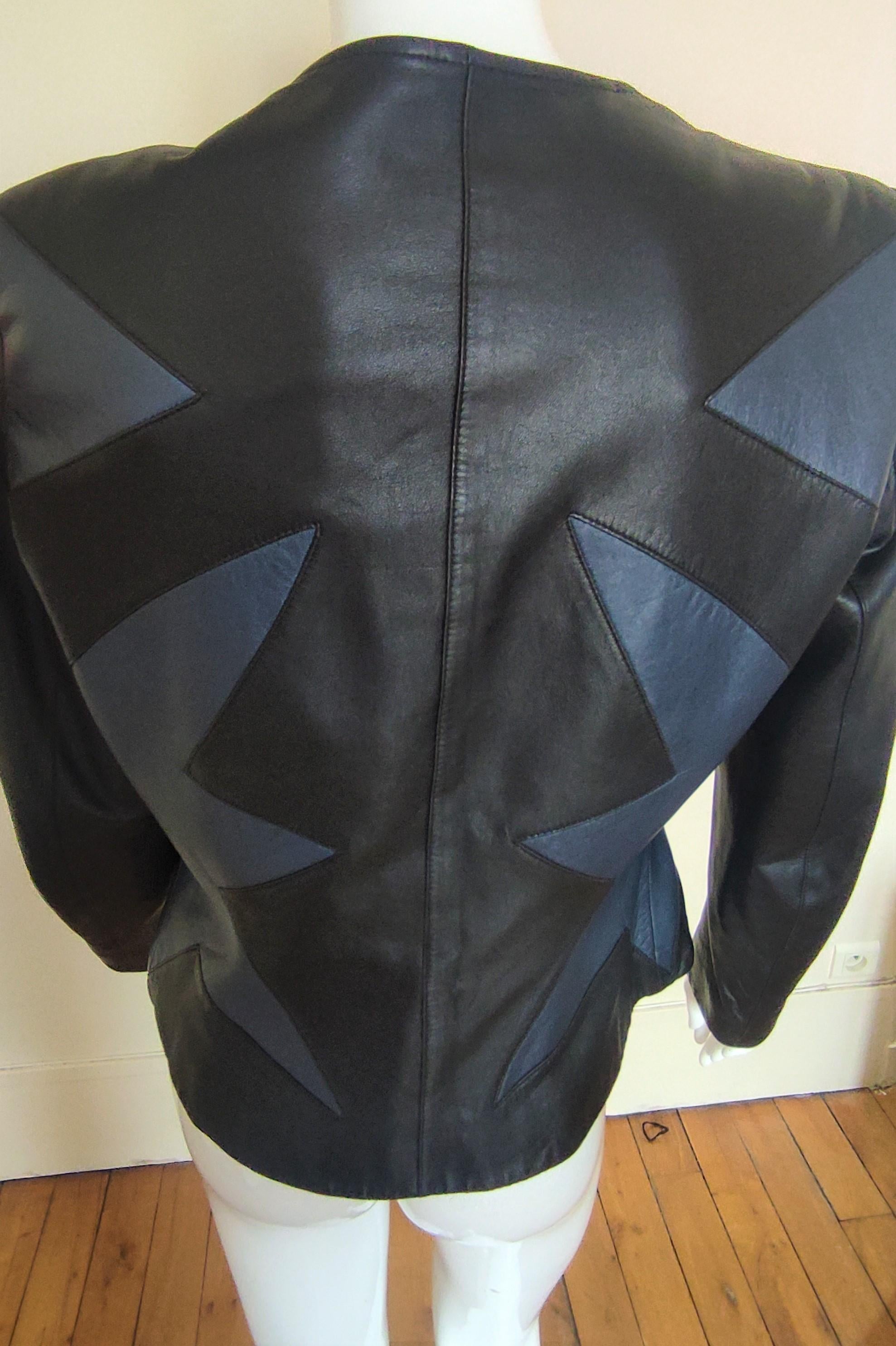 Thierry Mugler Leather Lamb Star Fringe Wasp Waist Bee Motorcycle Large Jacket For Sale 3
