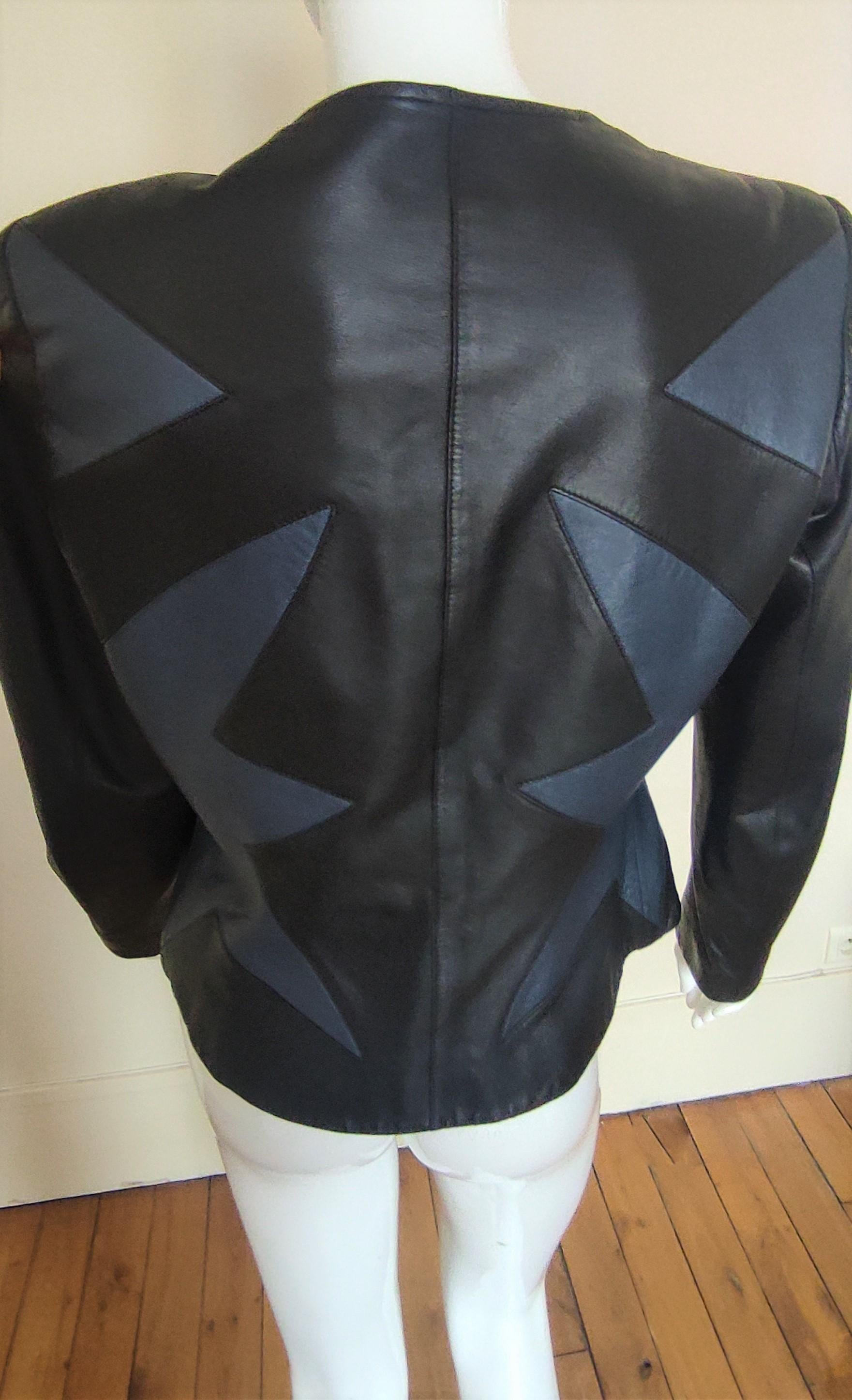 Thierry Mugler Leather Lamb Star Fringe Wasp Waist Bee Motorcycle Large Jacket For Sale 4
