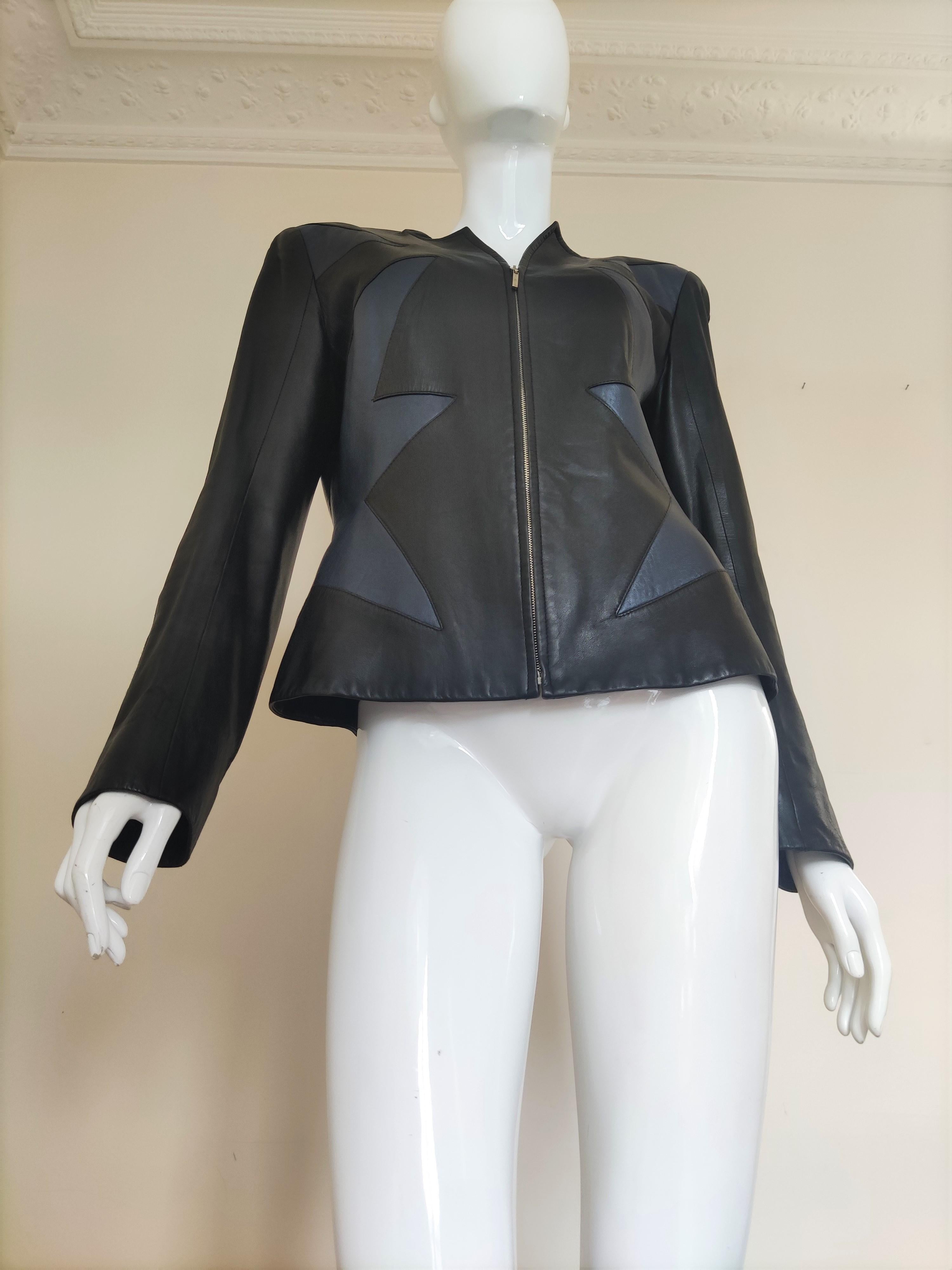 Women's Thierry Mugler Leather Lamb Star Fringe Wasp Waist Bee Motorcycle Large Jacket For Sale