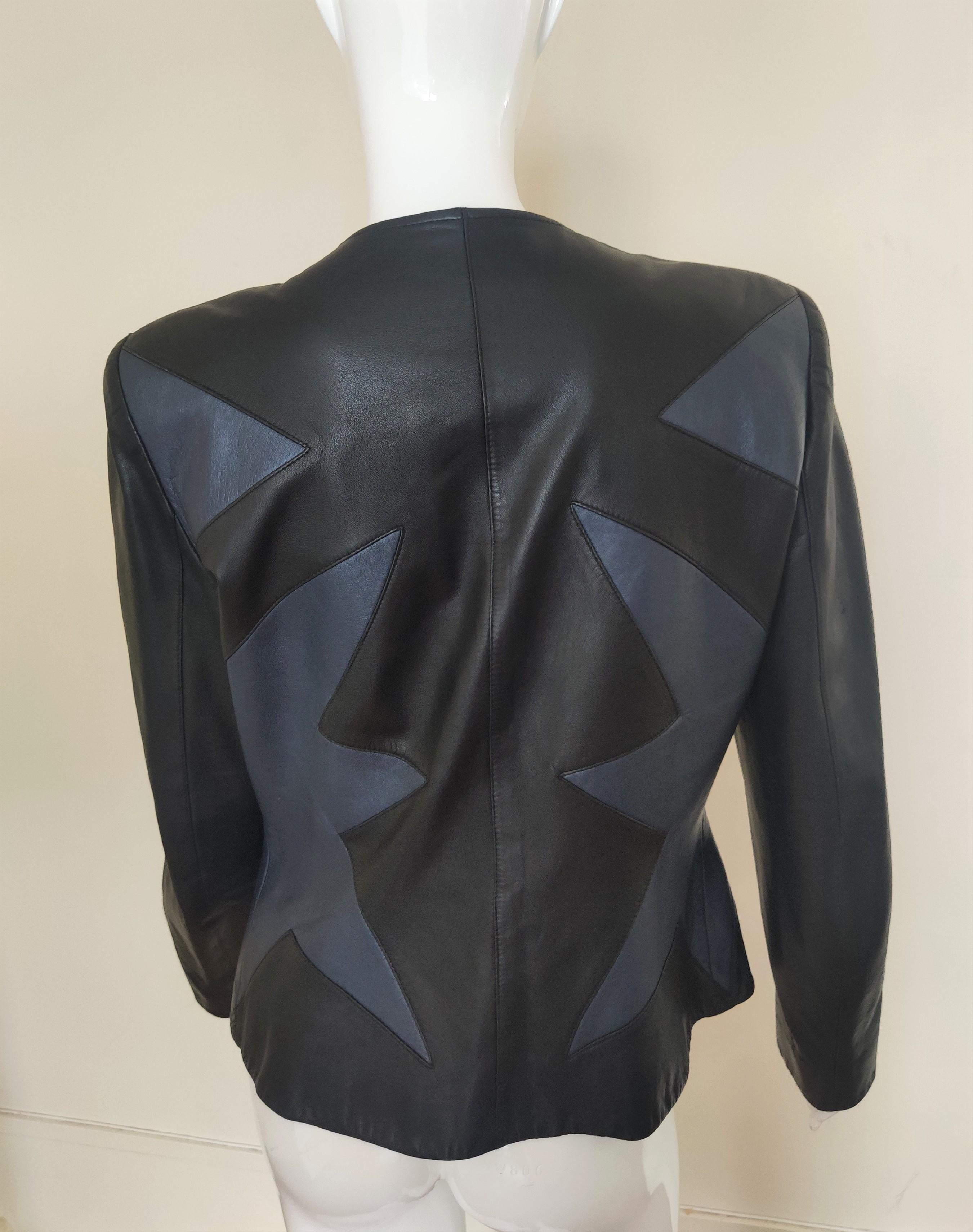 Thierry Mugler Leather Lamb Star Fringe Wasp Waist Bee Motorcycle Large Jacket For Sale 1
