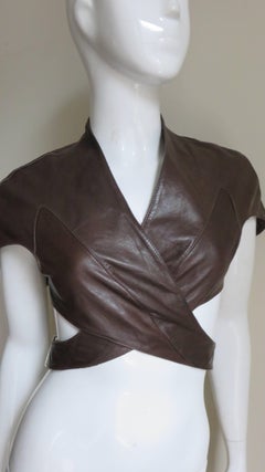 Thierry Mugler Leather Wrap Crop Top Vest Jacket