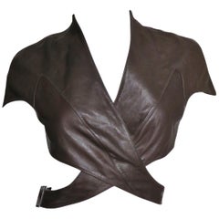 Vintage Thierry Mugler Leather Wrap Crop Top Vest Jacket