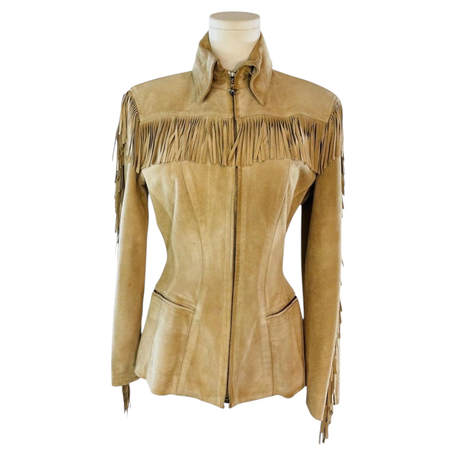 Chaqueta esculpida con flecos de ante de Thierry Mugler «Les Cowboys», 1992