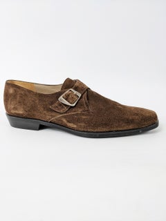 Thierry Mugler Chaussures vintage à boucle angulaire en daim marron pour hommes