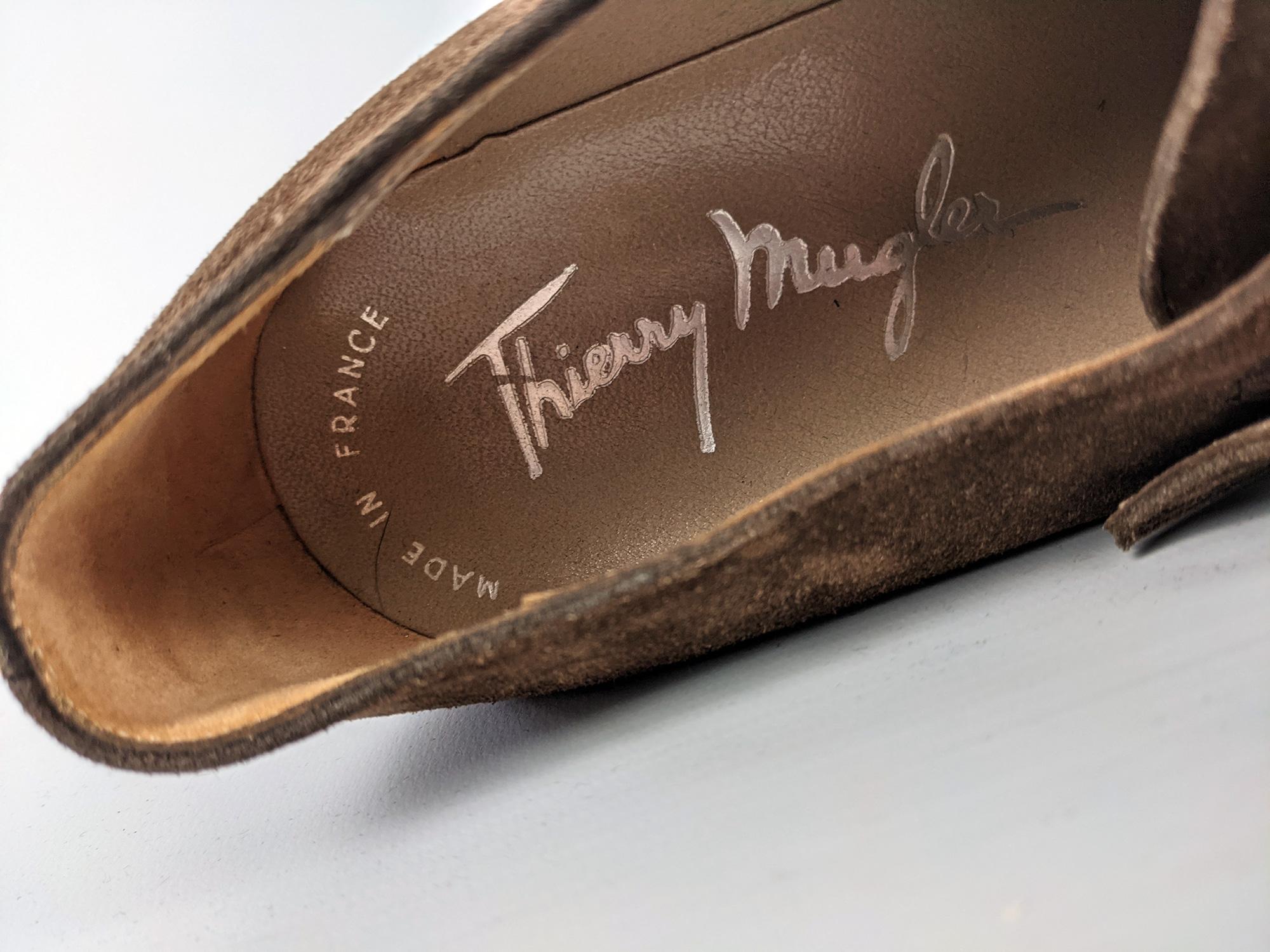 Thierry Mugler Mens Vintage Brown Suede Angular Buckle Shoes In Good Condition In Doncaster, South Yorkshire