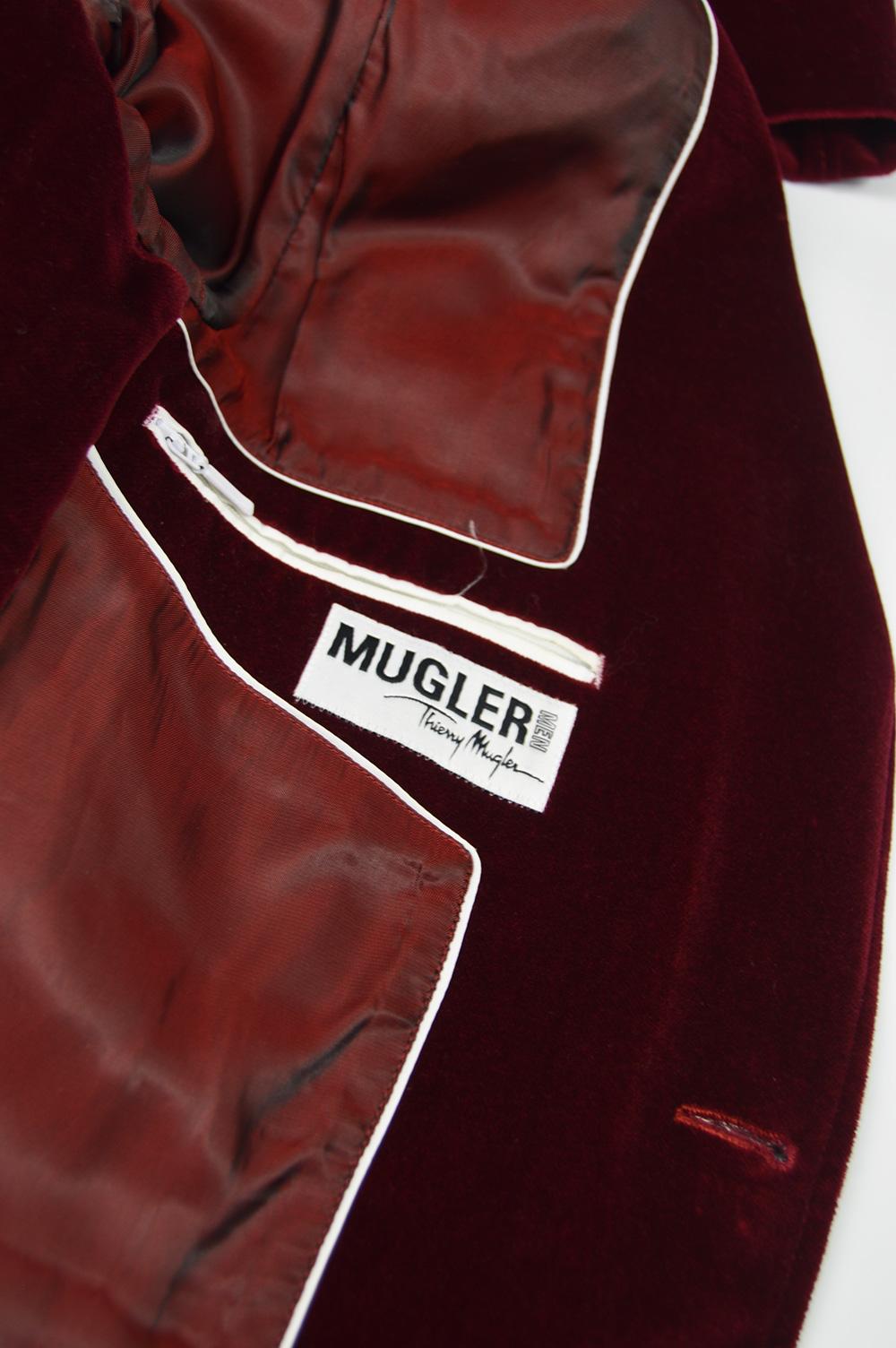 Thierry Mugler Men's Vintage Deep Red Velvet Blazer Dinner Jacket, 1990s 1