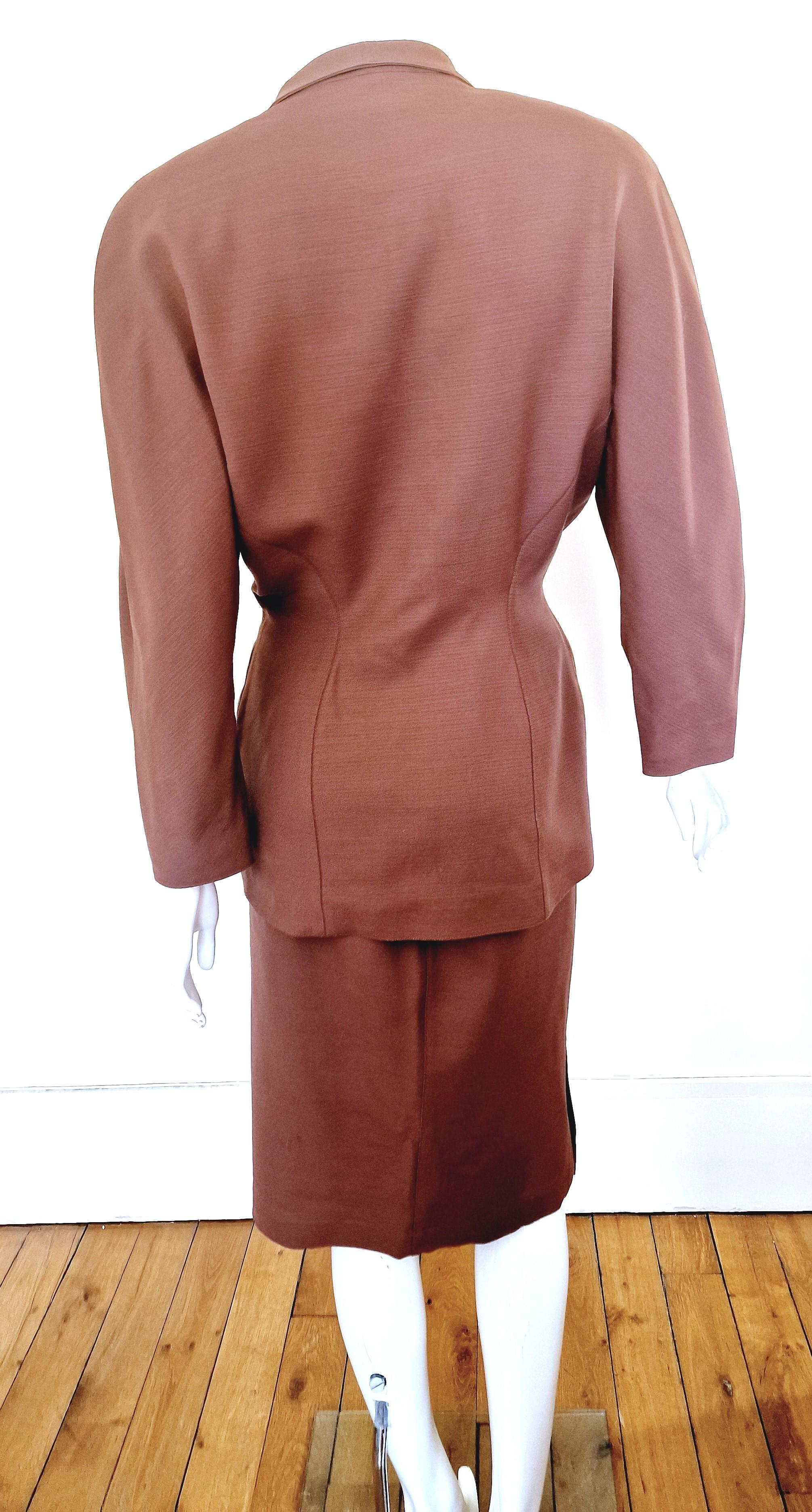 Thierry Mugler Metal Belt Wasp Waist Couture Large Ensemble Brown Dress Suit 6