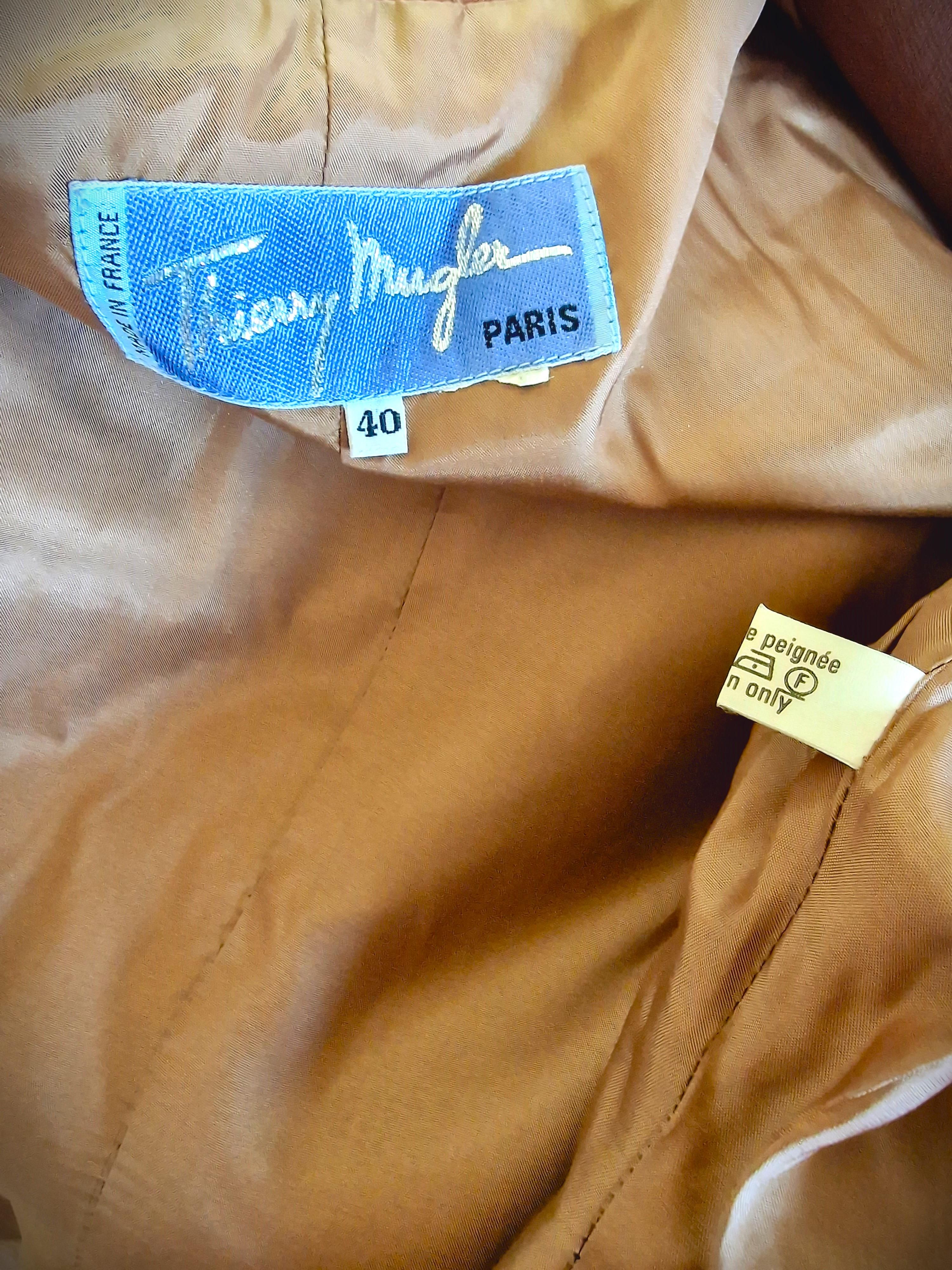 Thierry Mugler Metal Belt Wasp Waist Couture Large Ensemble Brown Dress Suit 11