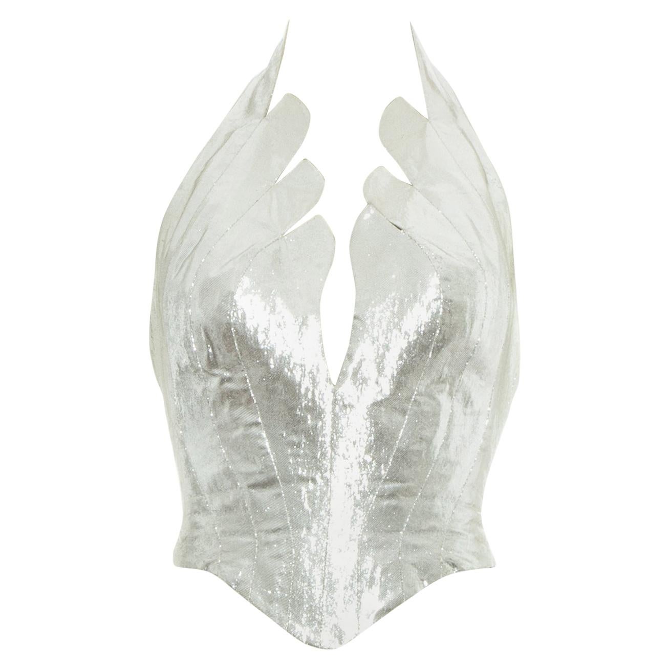 Thierry Mugler metallic silver bustier corset, fw 1978