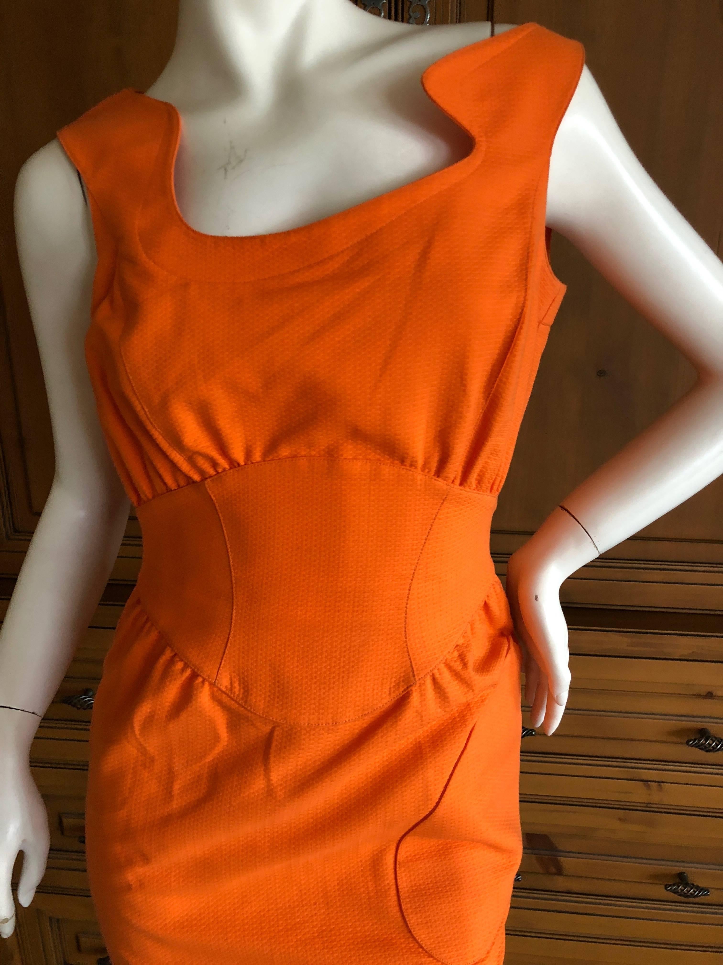 Thierry Mugler Mod Vintage 80's Tangerine Pique Cotton Mini Dress  In Excellent Condition For Sale In Cloverdale, CA
