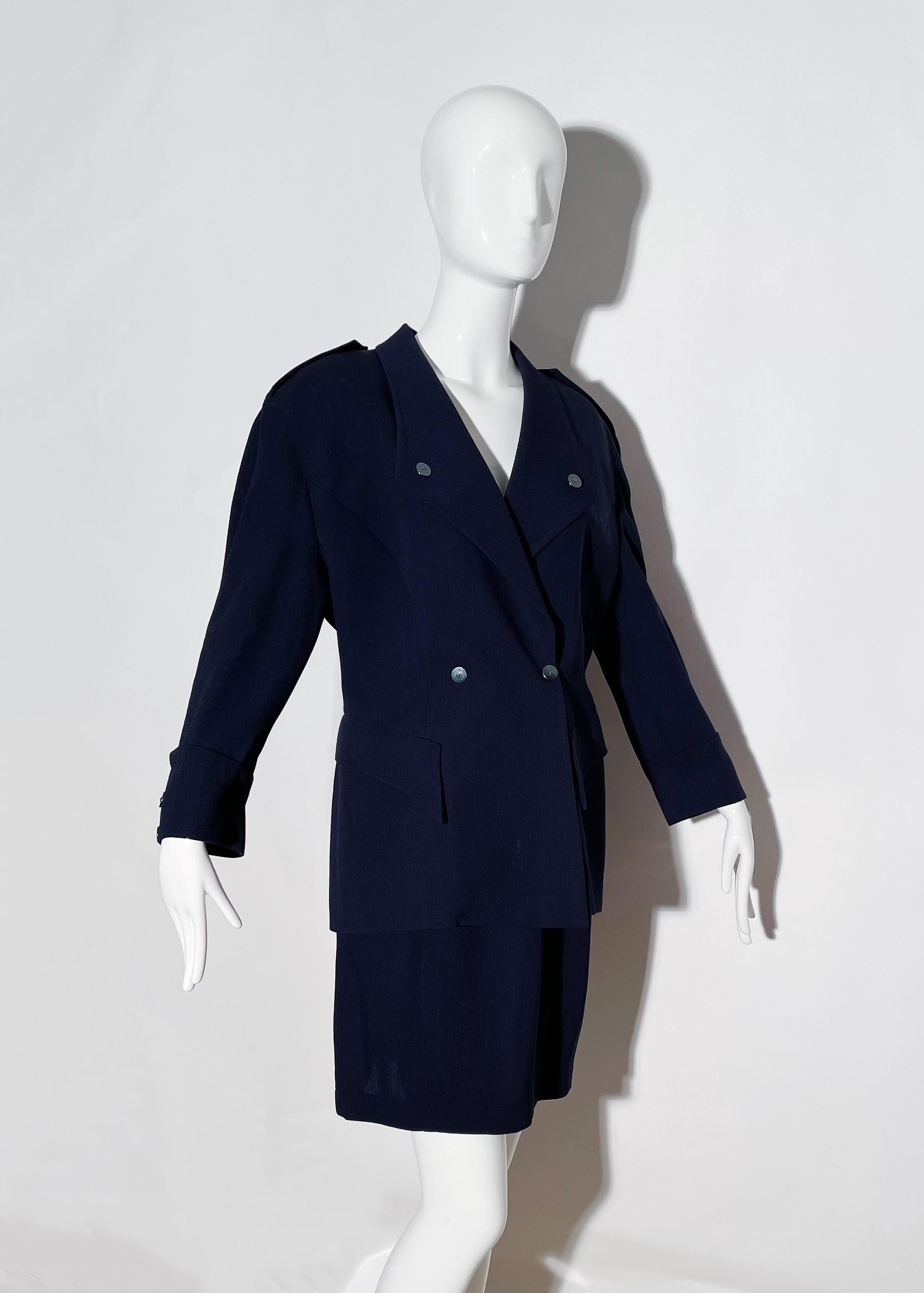 Black Thierry Mugler Navy Skirt Suit For Sale