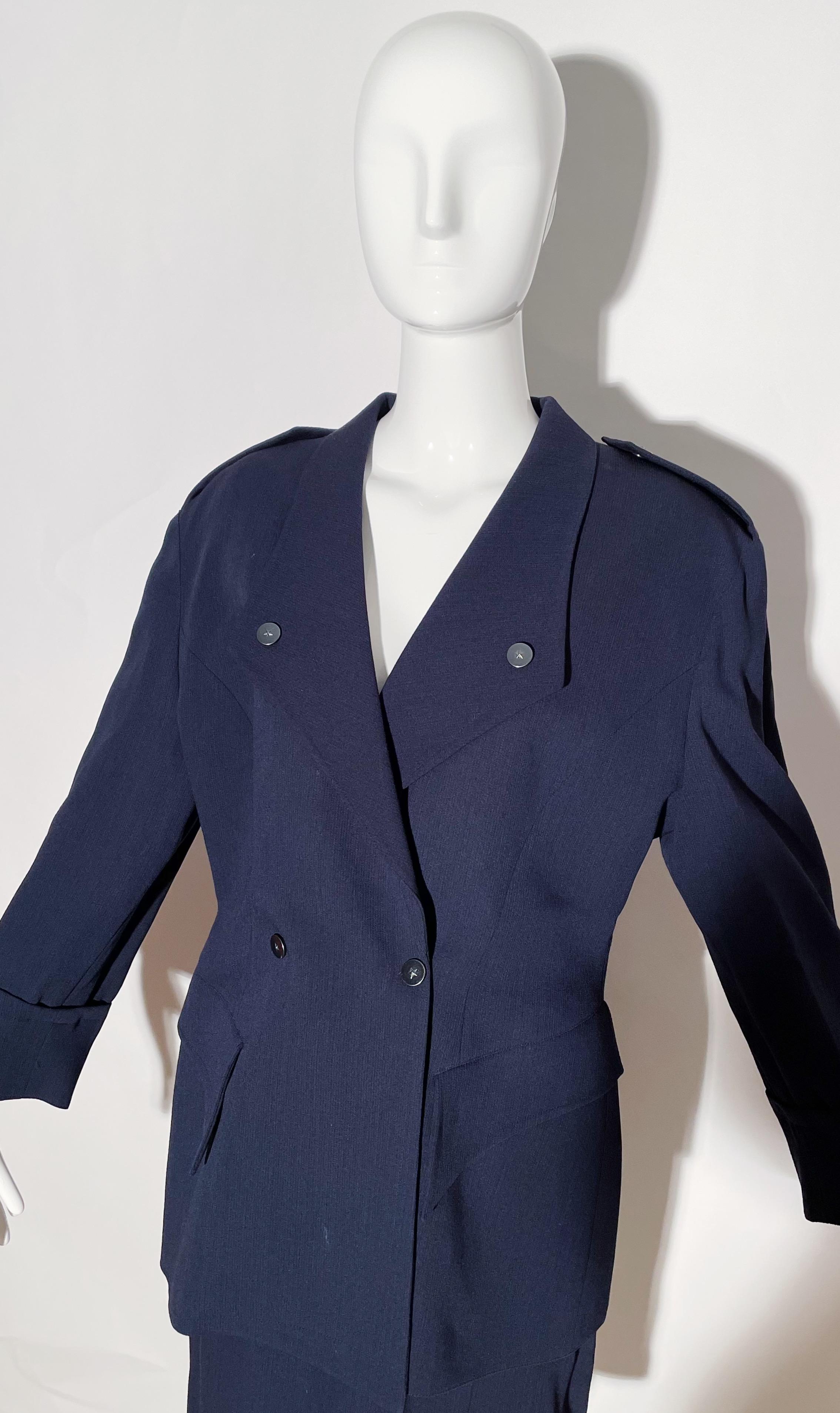 Thierry Mugler Navy Skirt Suit In Excellent Condition For Sale In Waterford, MI