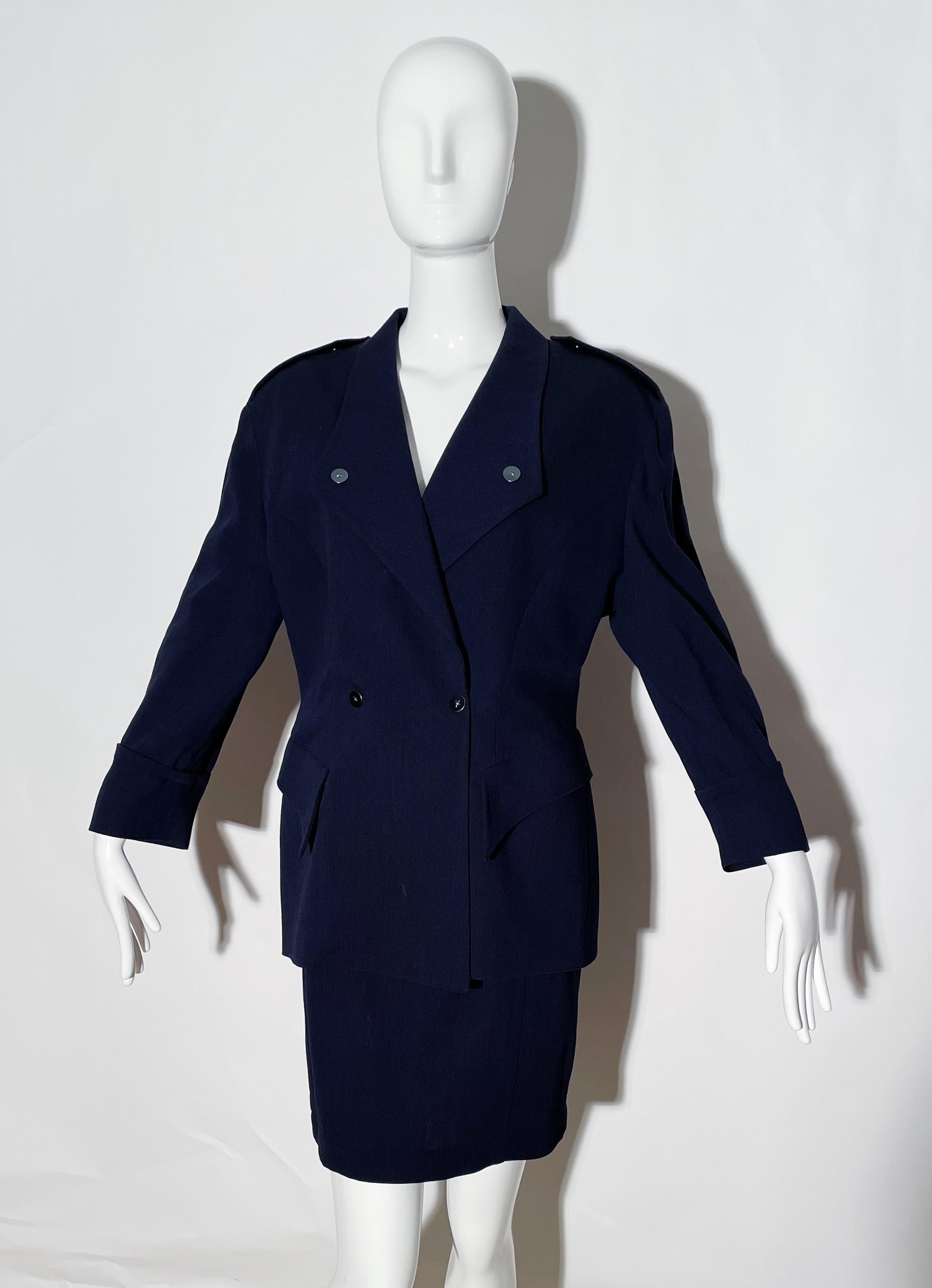 Tailleur con gonna Thierry Mugler Navy in vendita 2