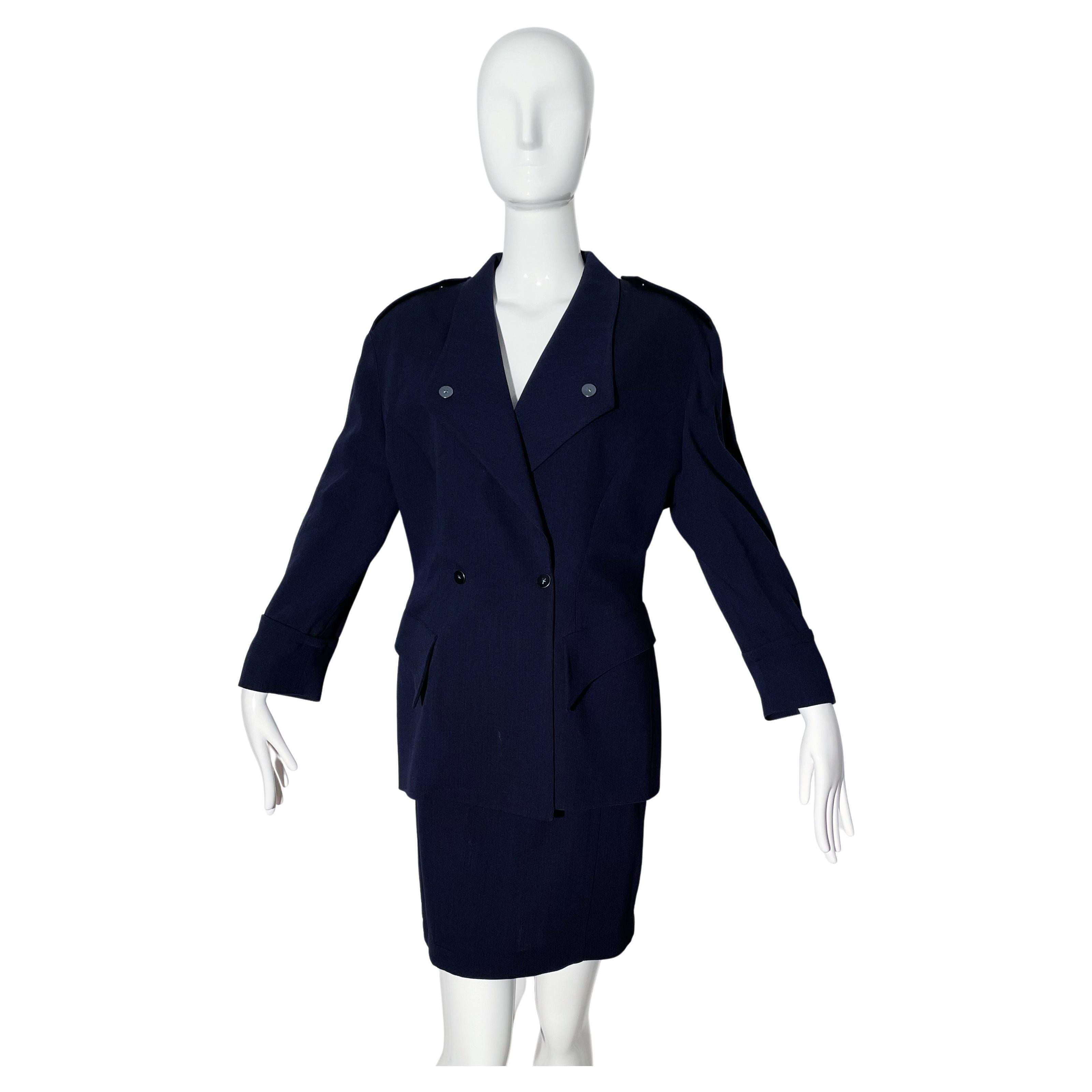 Thierry Mugler Navy Skirt Suit For Sale