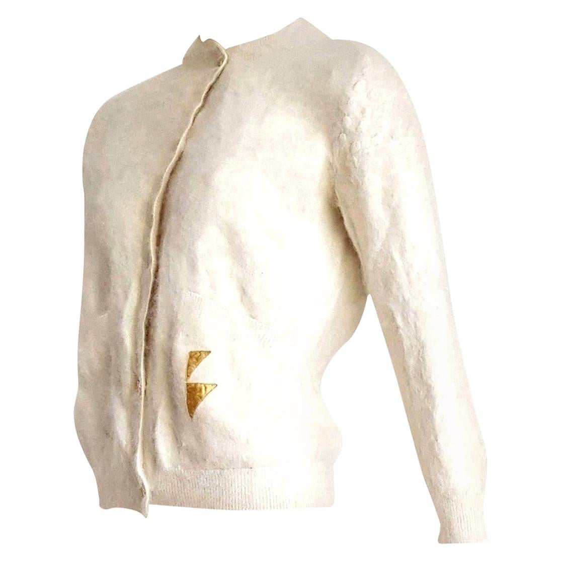 Thierry MUGLER "New" Angora Cream Golden Buttons Sweater - Unworn For Sale